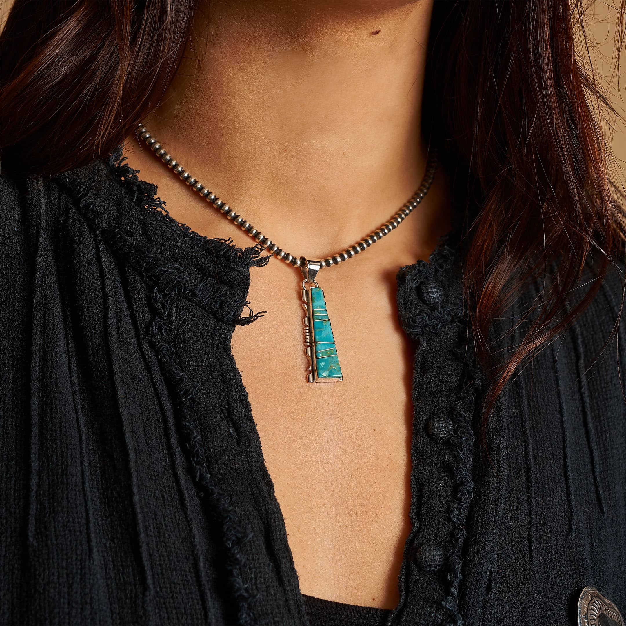 Collier Navajo en perles d'argent COw21 - Harpo Paris