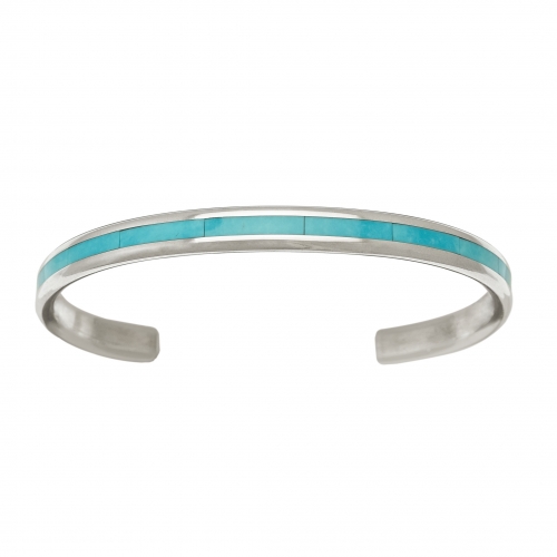 BR792 turquoise inlay and silver bracelet - Harpo Paris