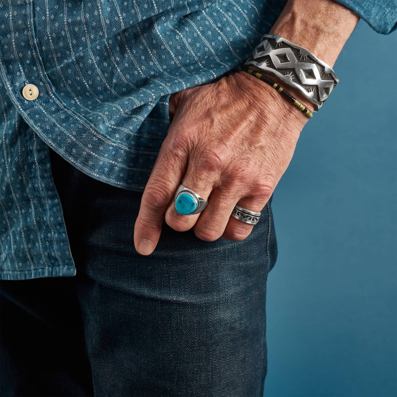 Turquoise and silver ring for men BA1303 - Harpo Paris