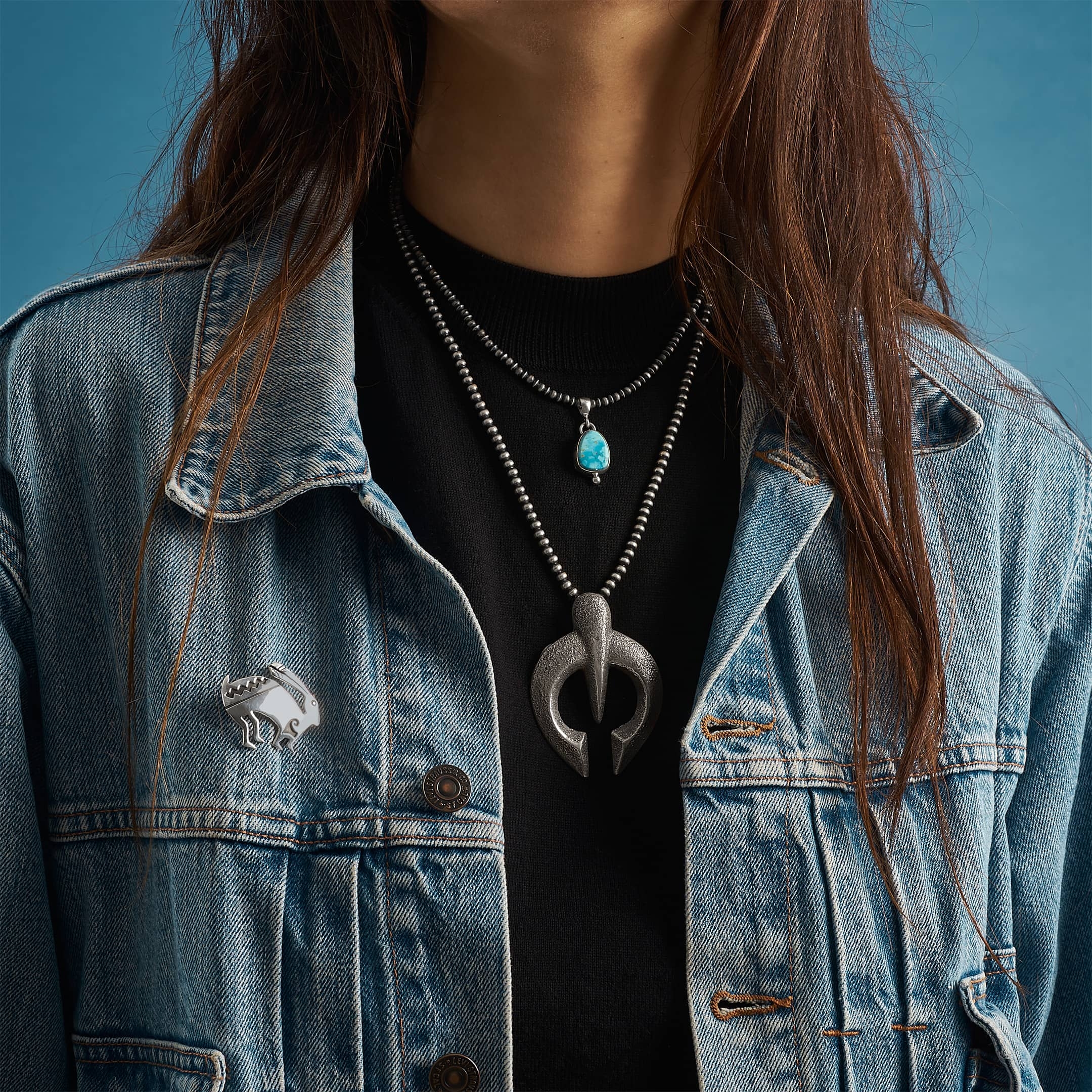 Collier Navajo en argent mat, COw34 - Harpo Paris