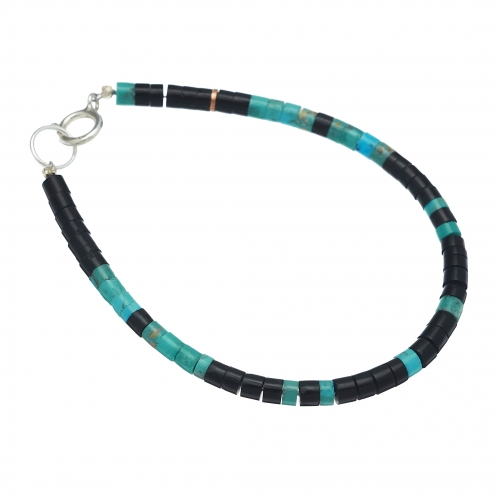 Pueblo bracelet BRP29 heishi beads of jet and turquoise - Harpo Paris