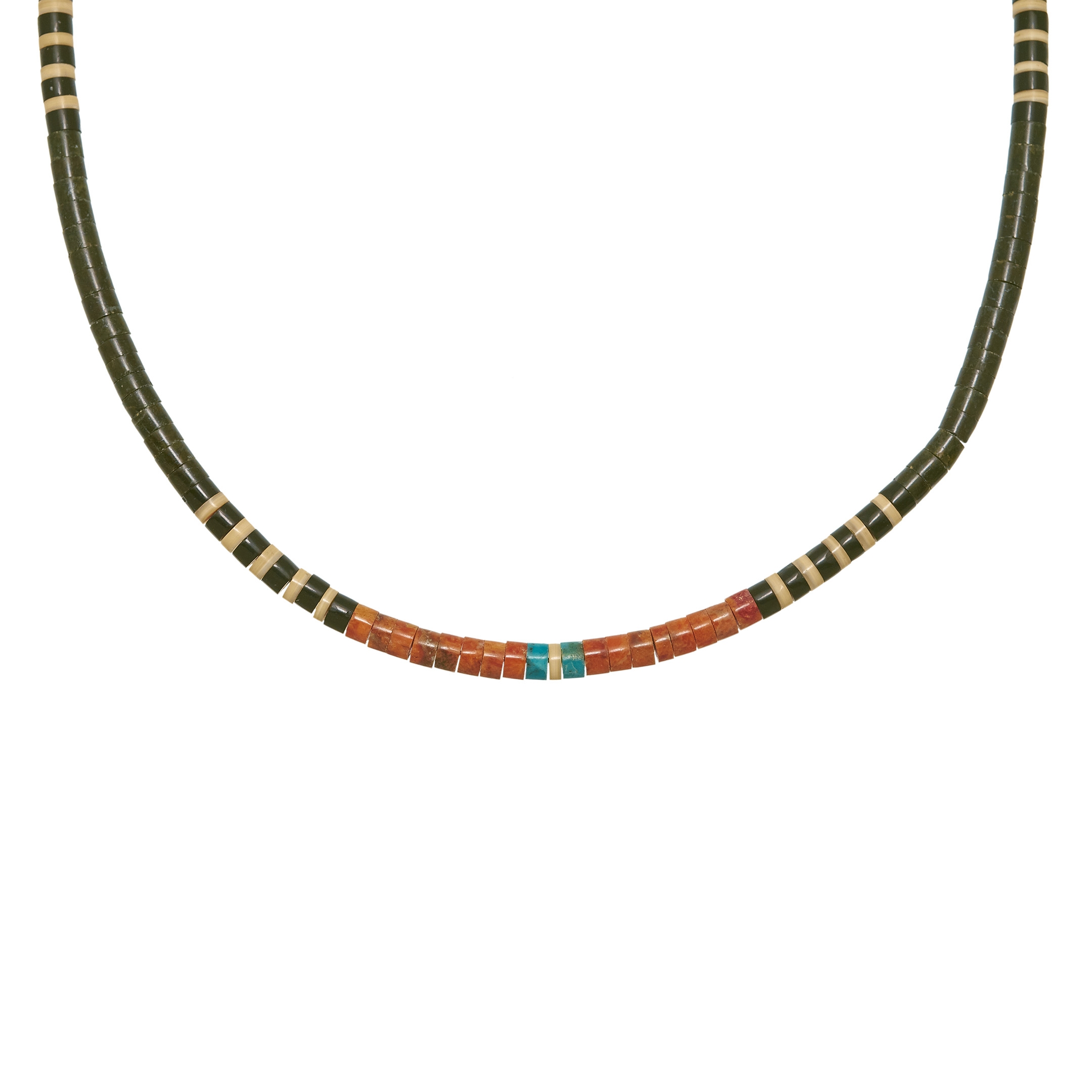 Collier en perles Heishi de turquoise et coquillage, COP16 - Harpo Paris