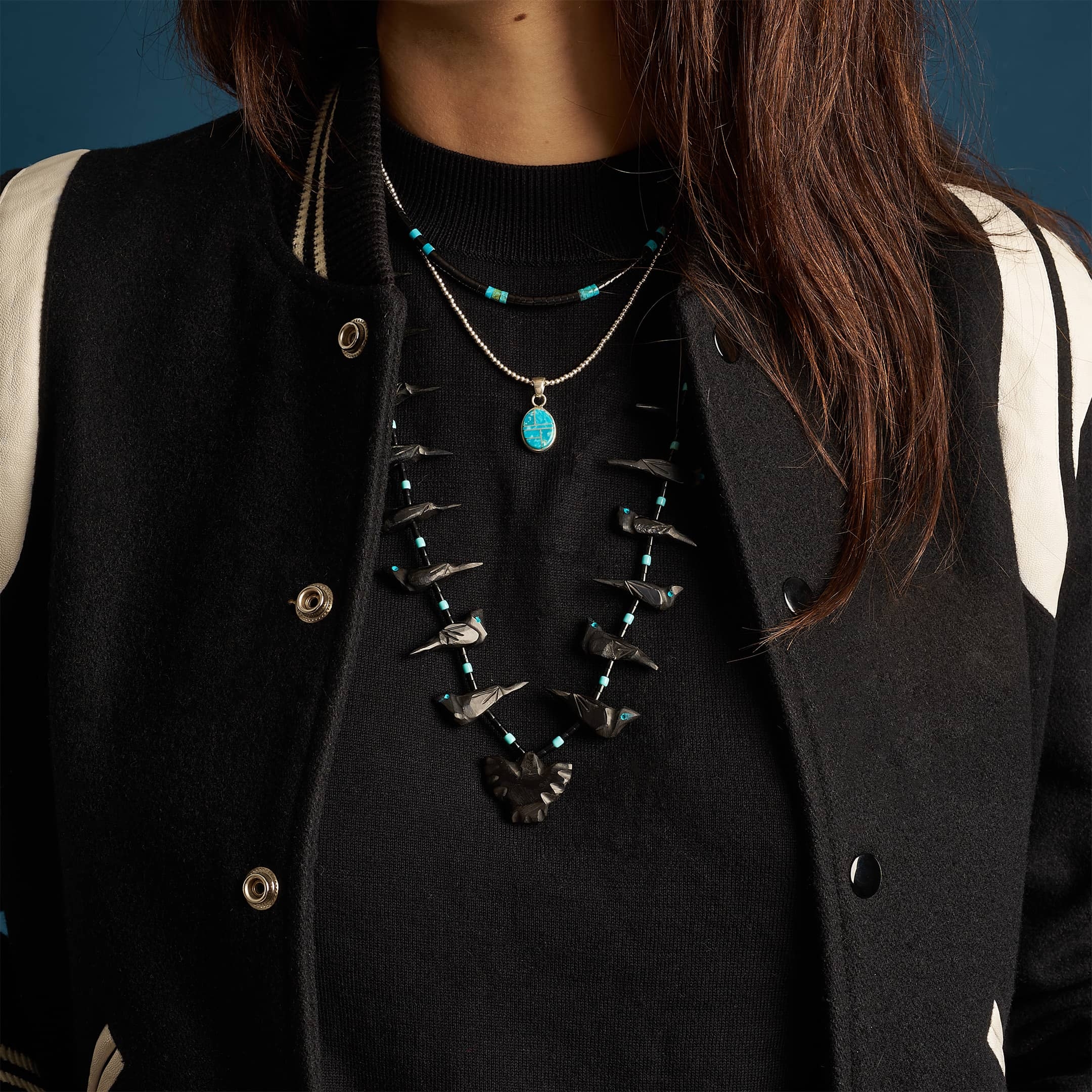 Heishi necklace in black jet and turquoise, COP12 - Harpo Paris