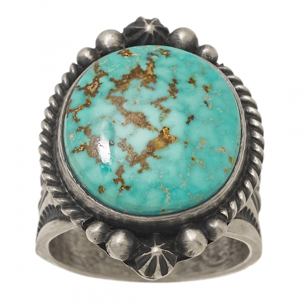 BA1357 mat silver and turquoise ring - Harpo Paris