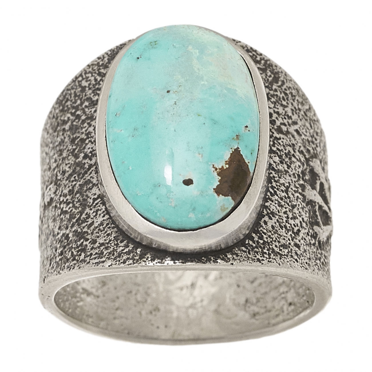 BA1358 turquoise and silver Tufa Cast ring - Harpo Paris