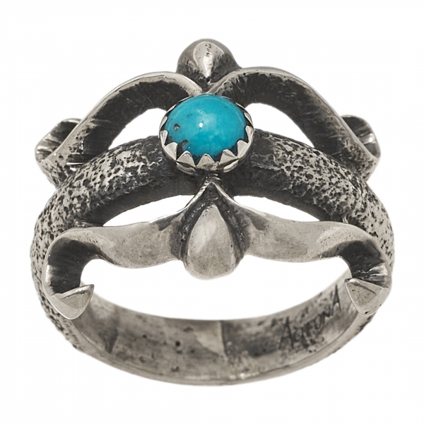 BA1376 mat silver and turquoise ring - Harpo Paris