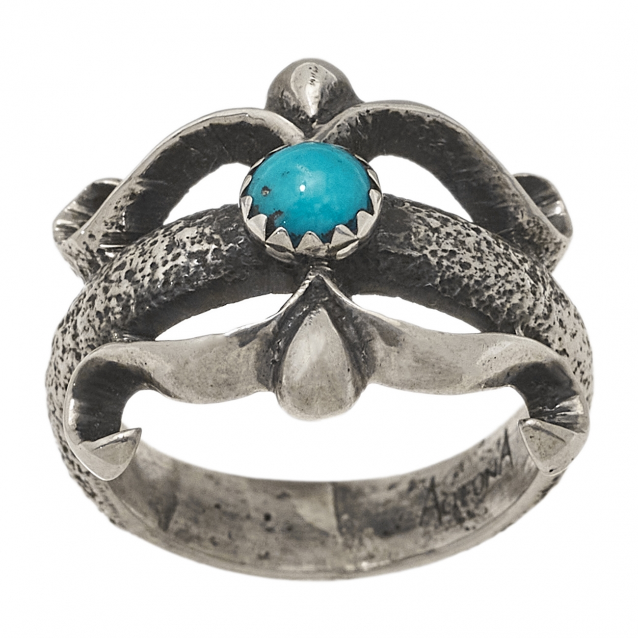 Bague Navajo BA1378 en Tufa Cast argent sertie d'une turquoise - Harpo Paris