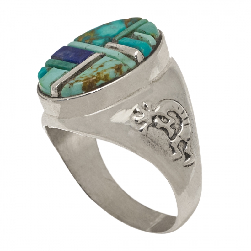 Navajo turquoise inlay and silver ring BA1382 - Harpo Paris
