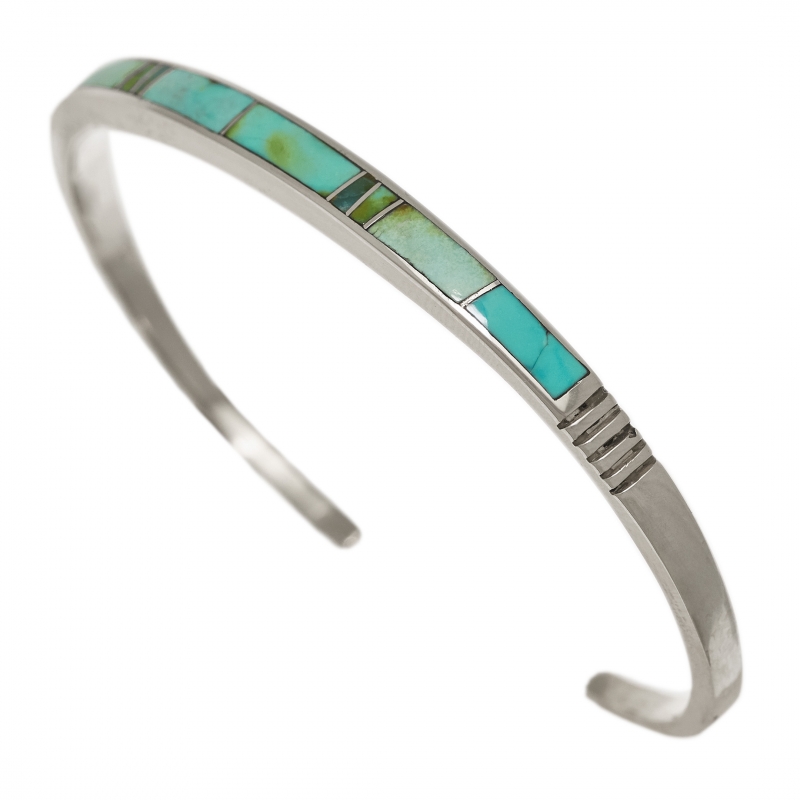 BR806 turquoise inlay and silver bracelet - Harpo Paris