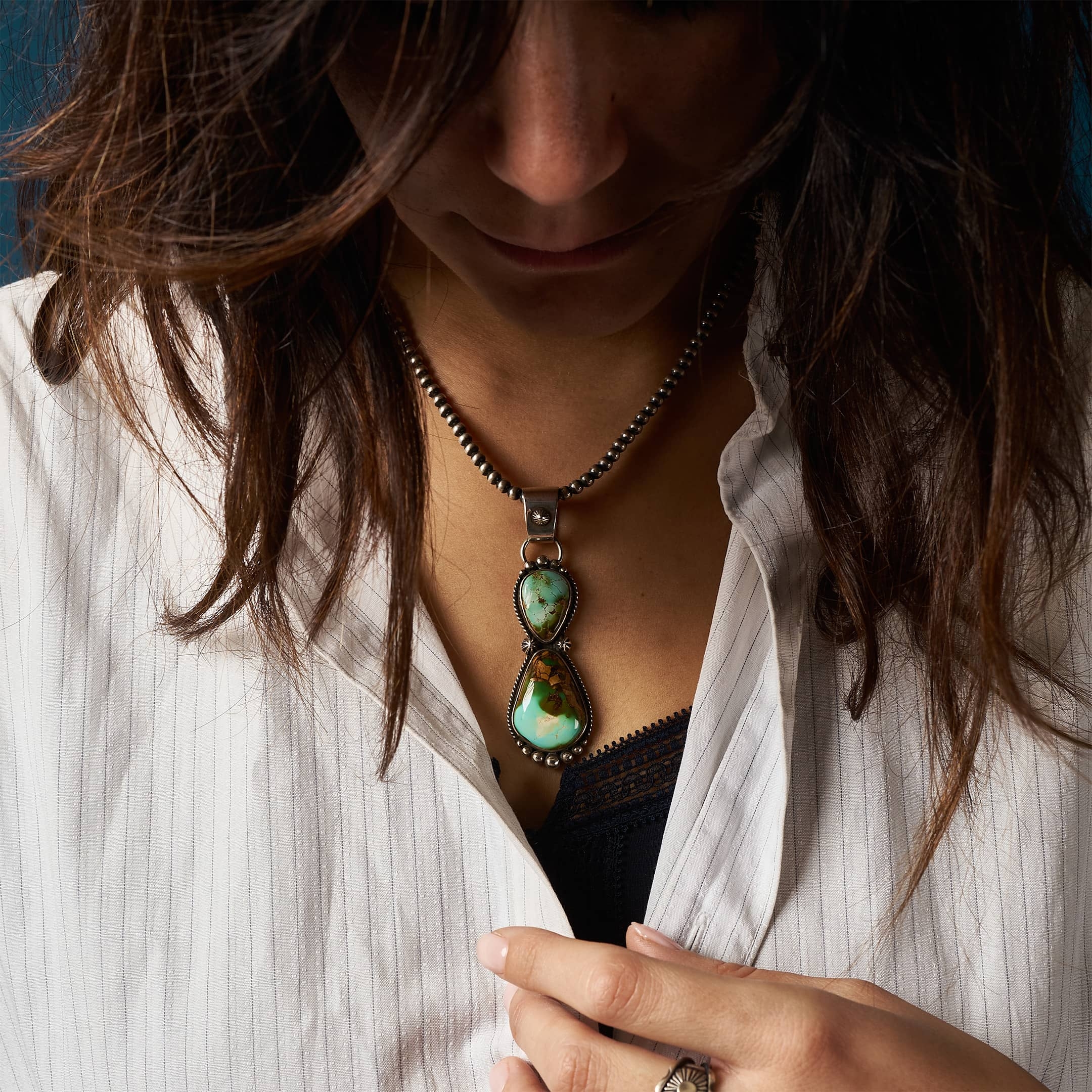 Pendentif Navajo en turquoise Royston et argent PE469 - Harpo Paris