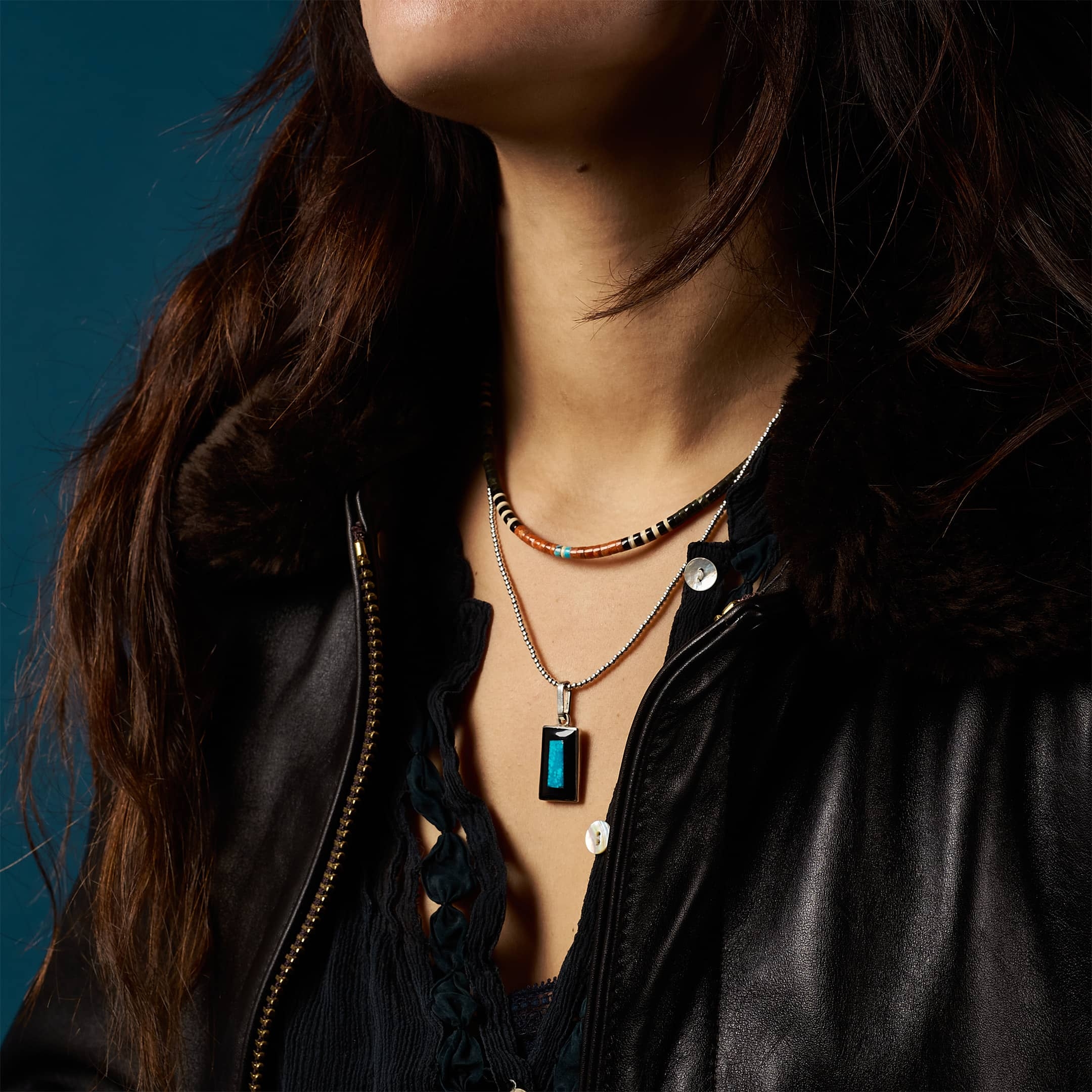 Collier Pueblo COP18 en coquillage, turquoise et gorgone - Harpo Paris