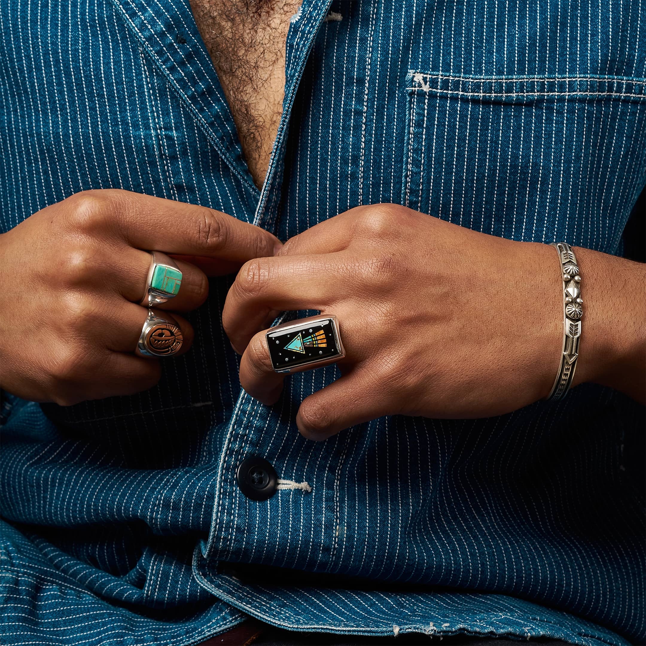 Bracelet Navajo pour homme en argent massif mat - Harpo Paris