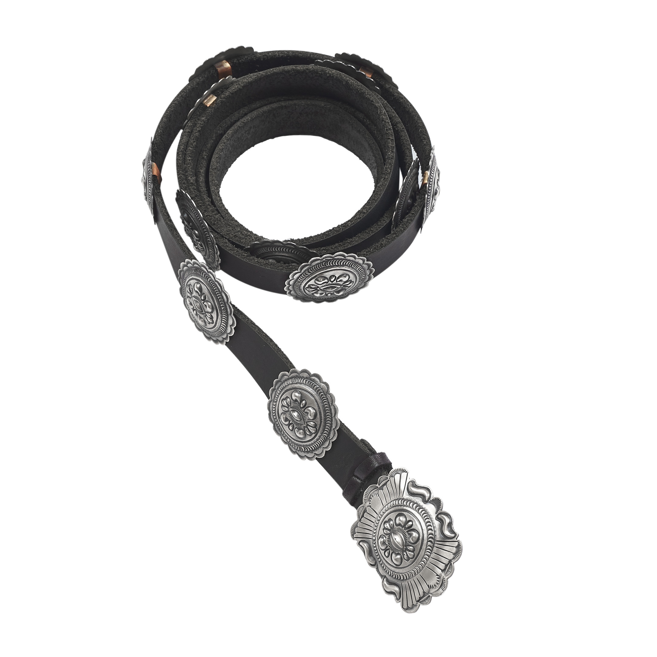 CC16 ceinture concho argent mat cuir noir - Harpo Paris