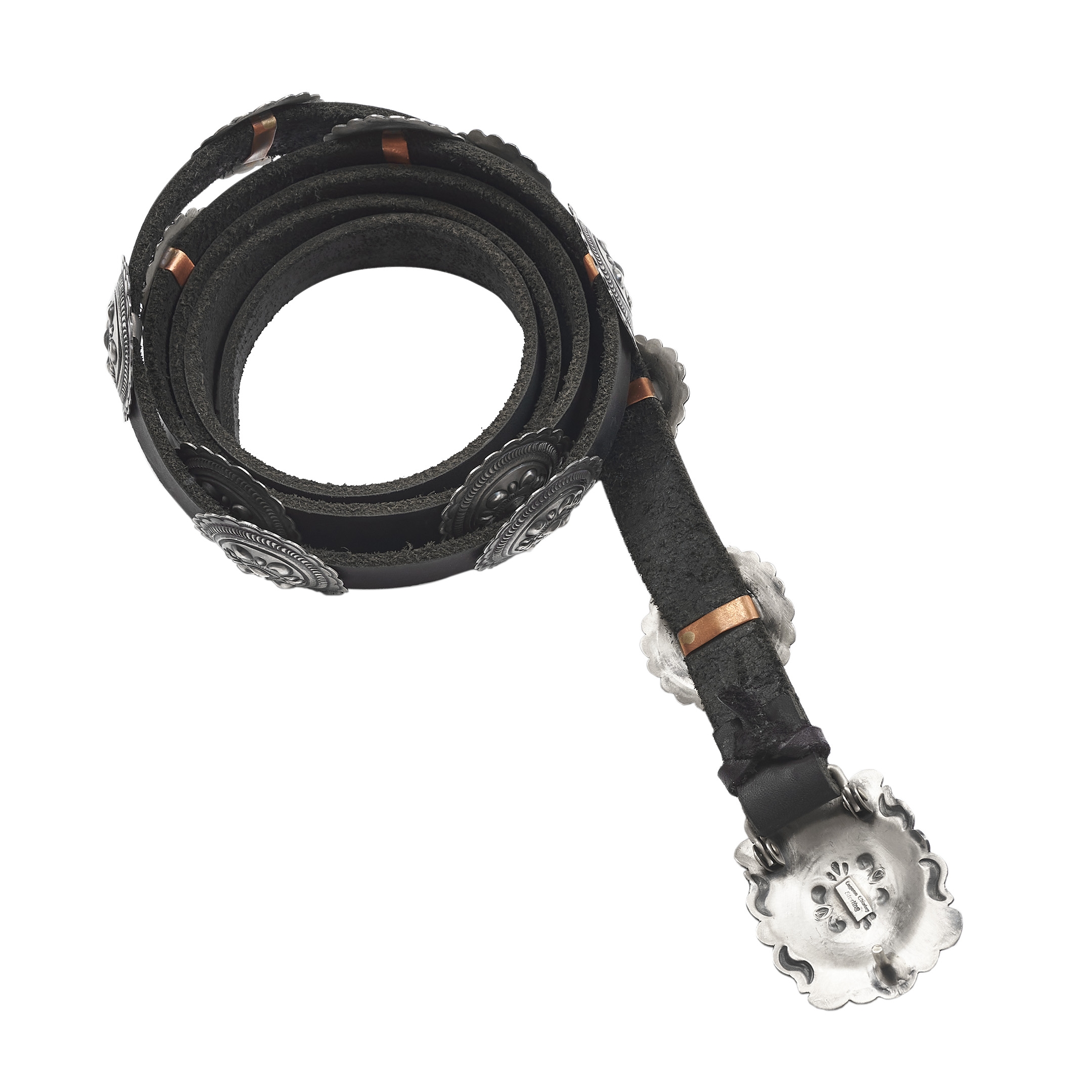 Ceinture concho argent mat cuir noir CC16 - Harpo Paris