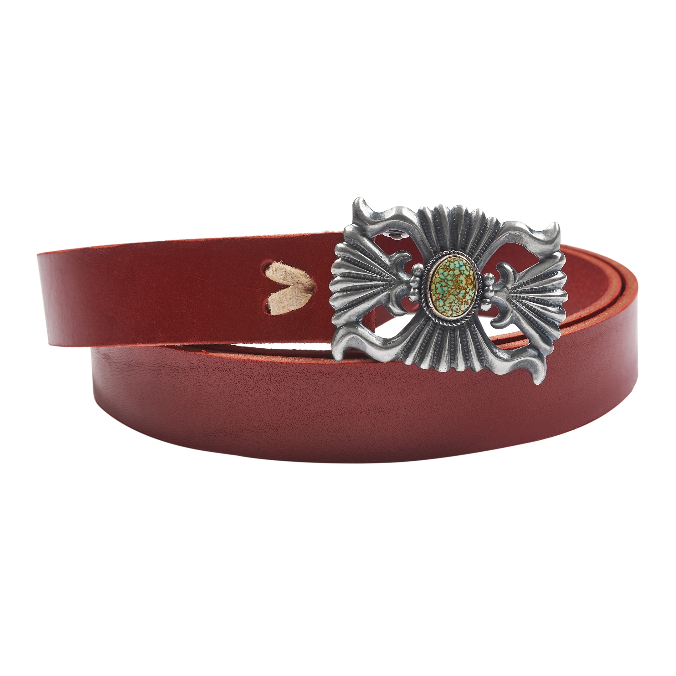 CC19 red leather belt with silver and turquoise buckle - Harpo Paris
