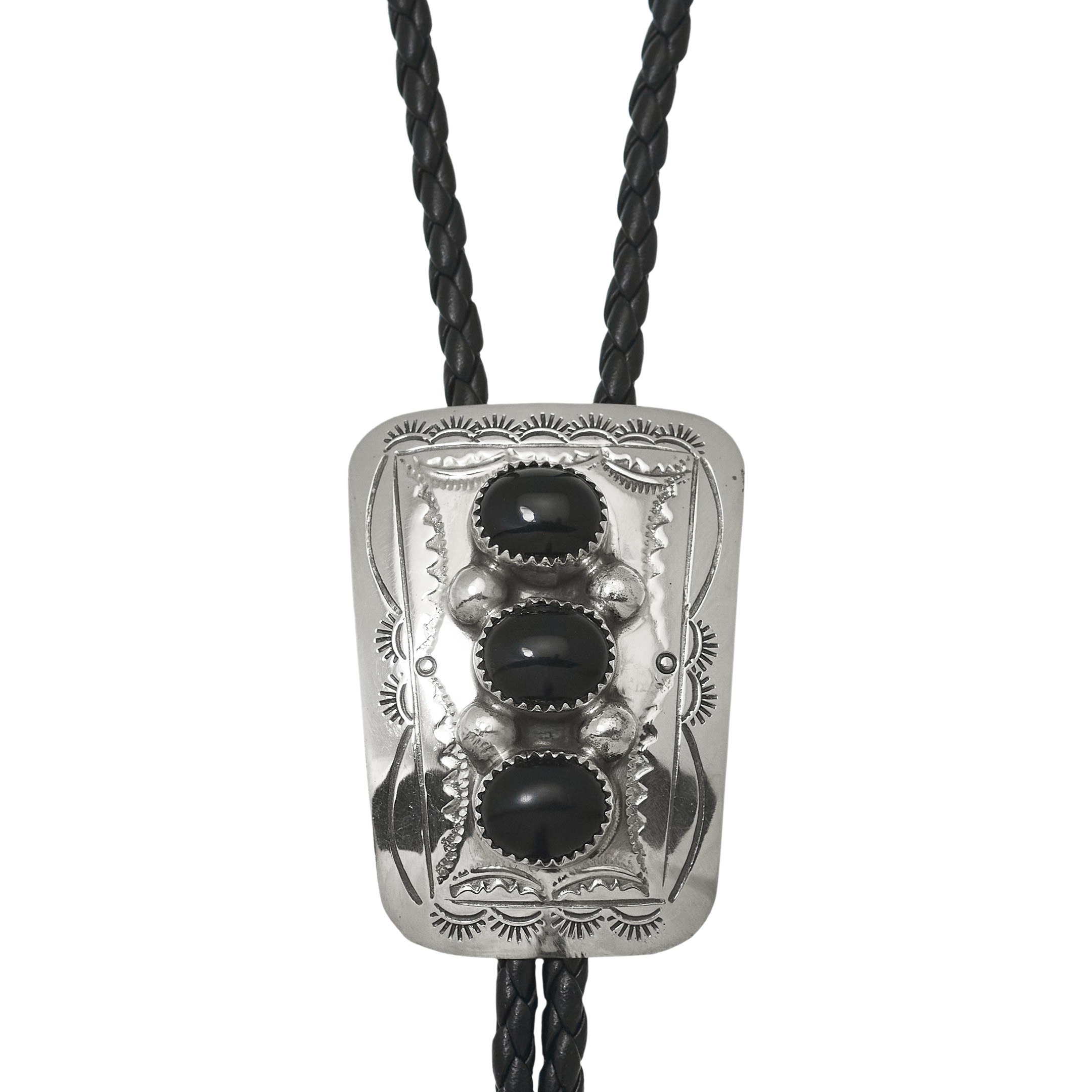 BT58 onyx and silver bolo tie - Harpo Paris
