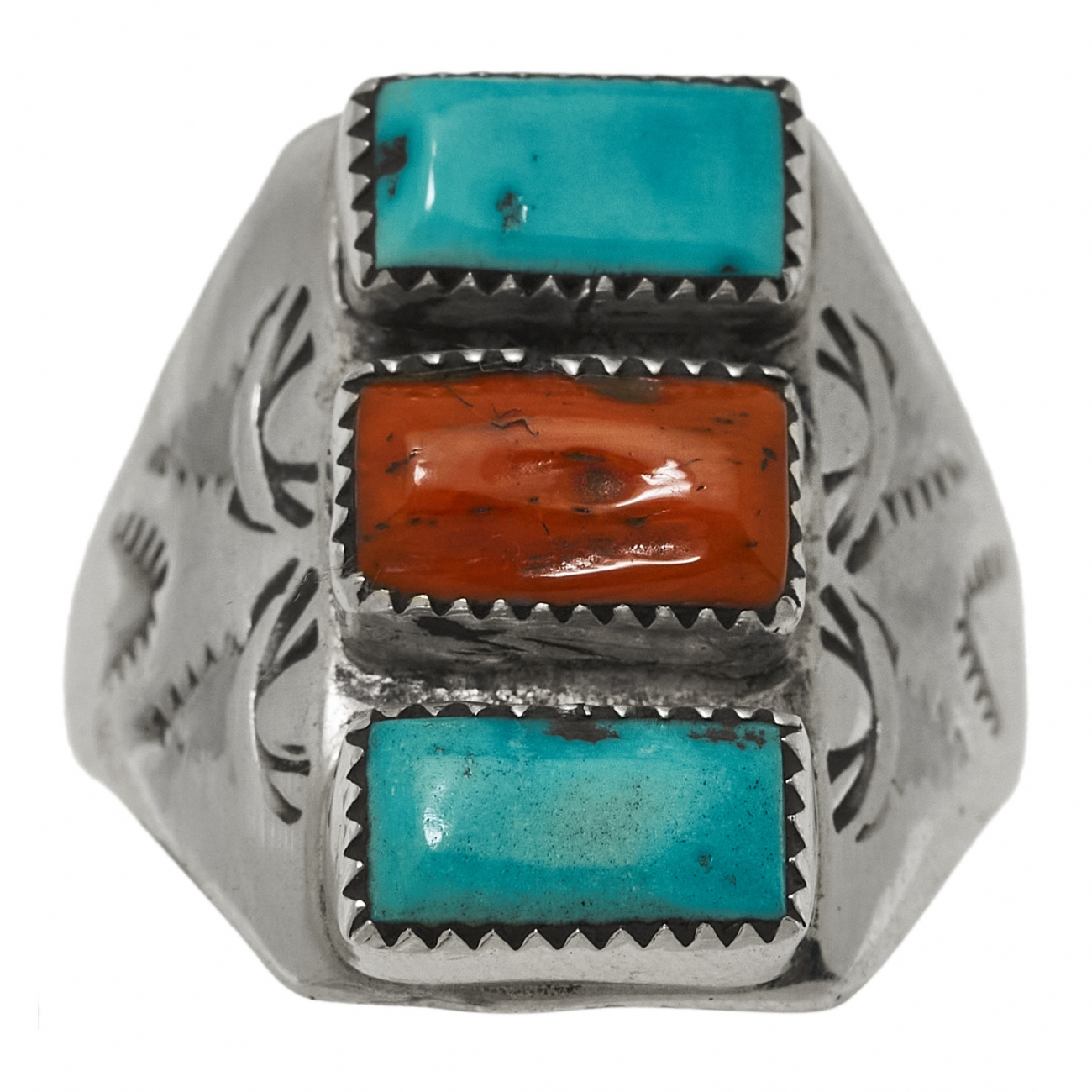 BA1410 bague turquoise, corail, argent - Harpo Paris