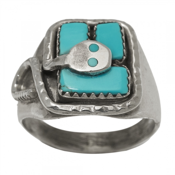 Turquoises and silver snake ring - Harpo Paris