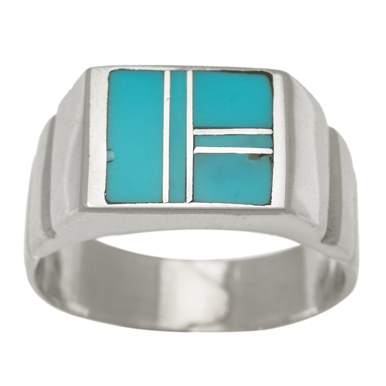 Bague chevalière BA1412 en marqueterie de turquoise et argent - Harpo Paris