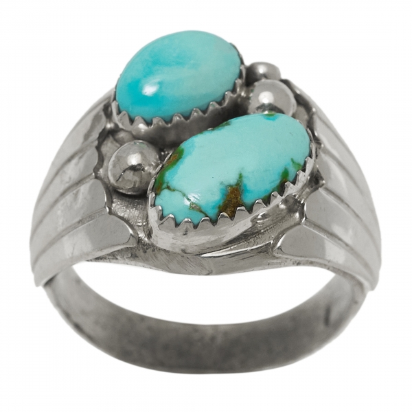 BA1419 turquoise and silver Navajo ring - Harpo Paris