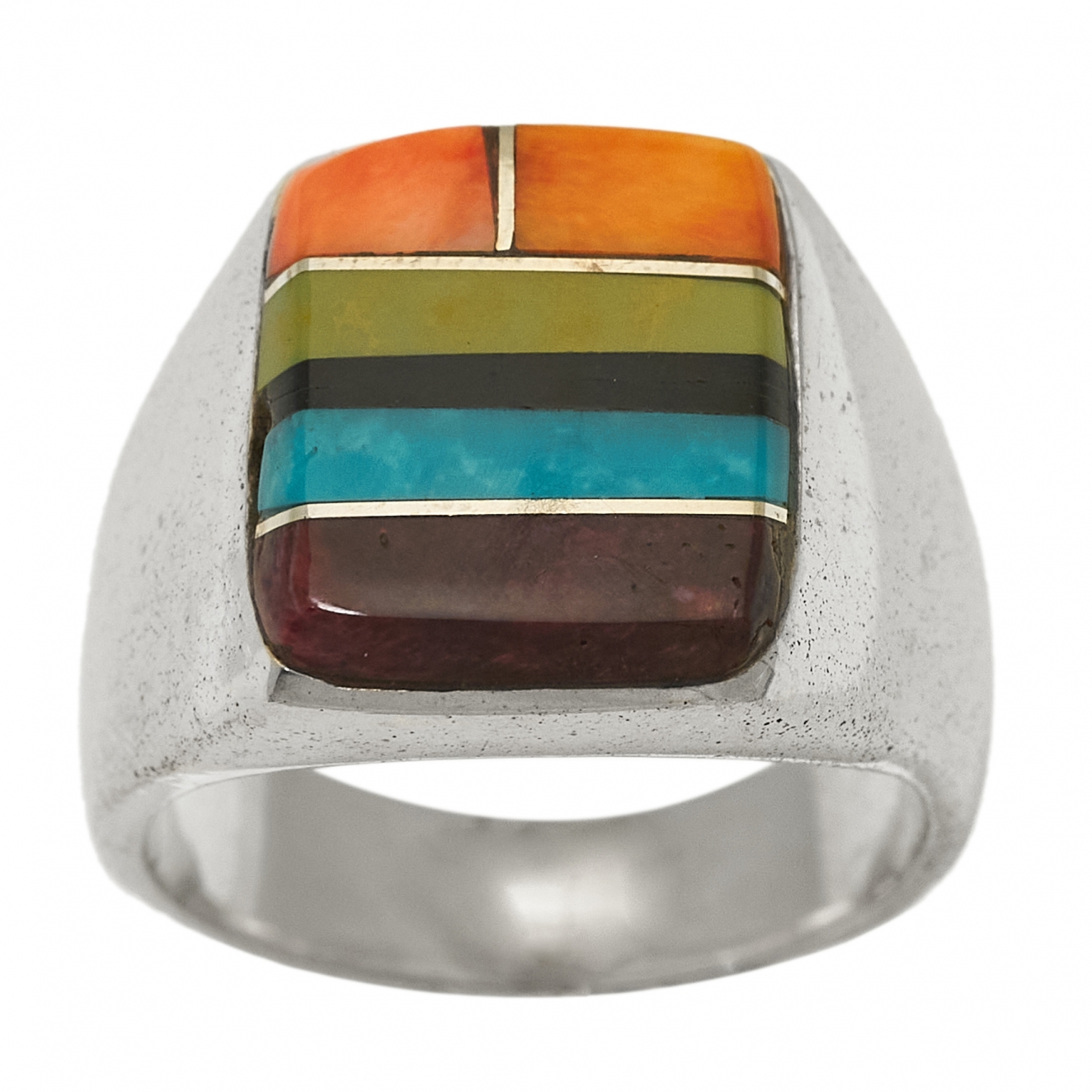 BA1424 multicolor inlay and silver ring - Harpo Paris