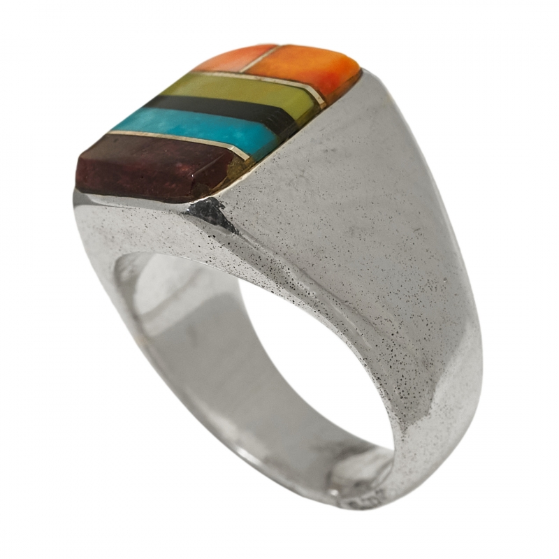 BA1424 multicolor inlay and silver ring - Harpo Paris