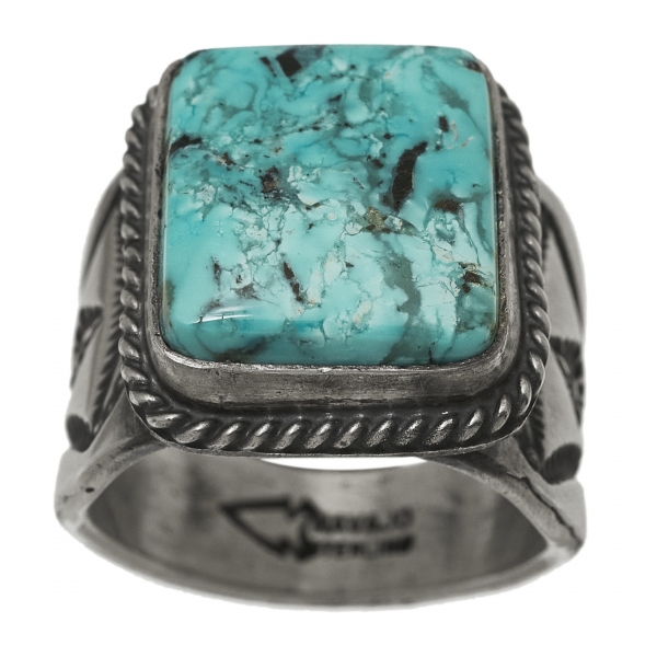BA1427 turquoise and mat silver ring - Harpo Paris