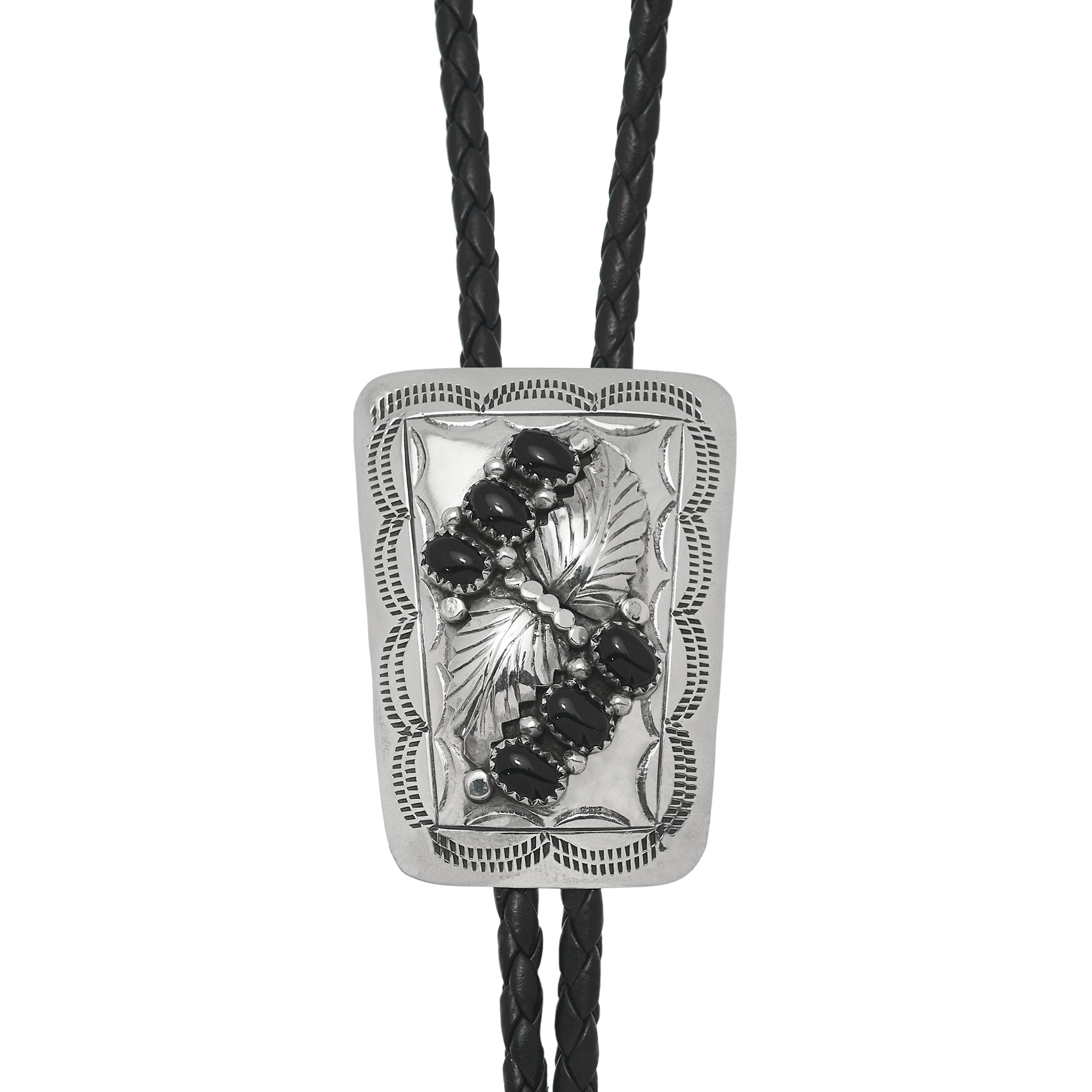 BT59 onyx and silver bolo tie - Harpo Paris