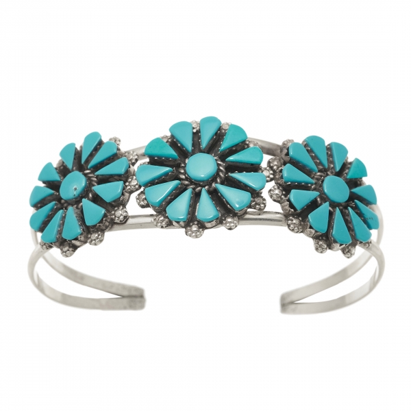 Bracelet fleurs turquoise et argent, BR826 - Harpo Paris
