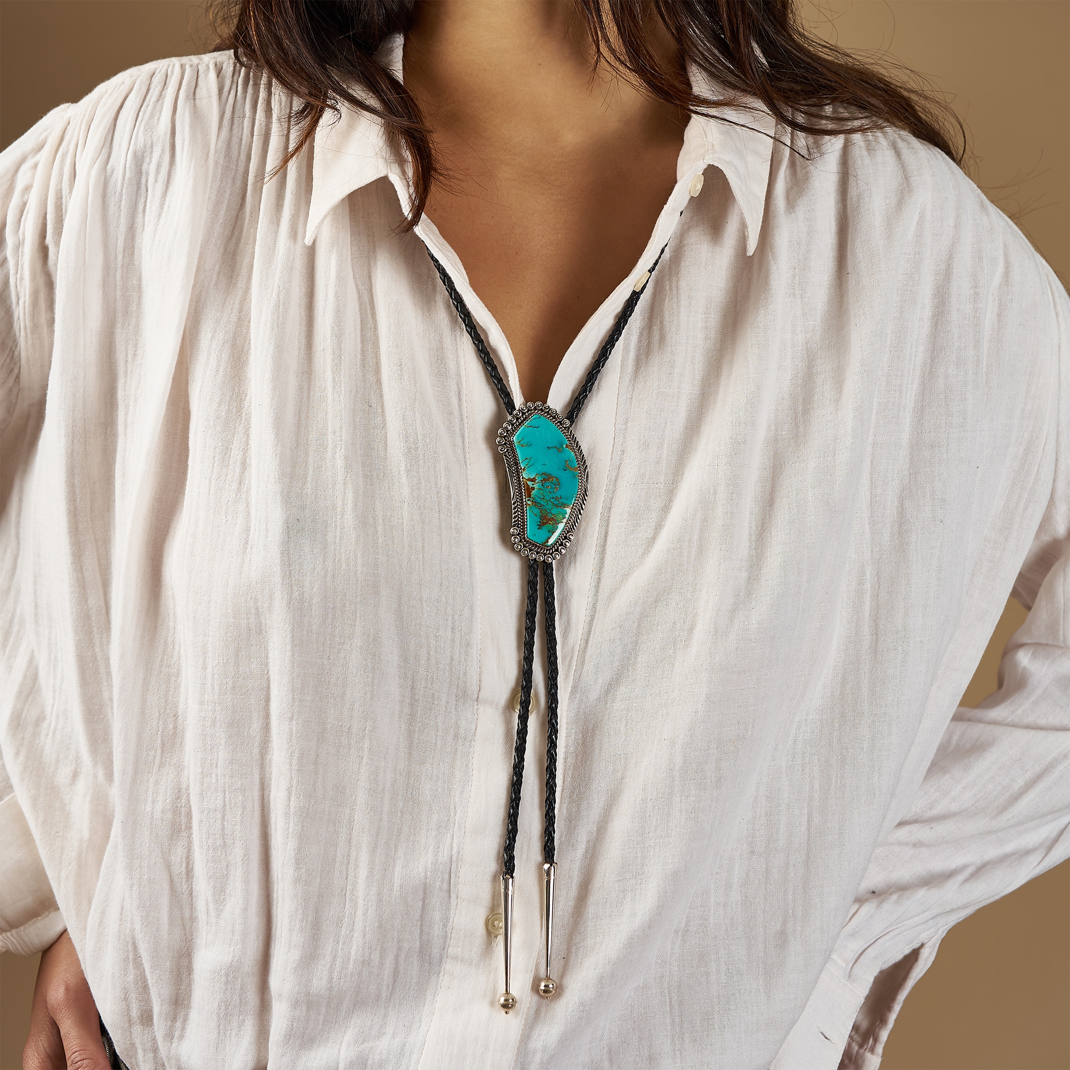 BT52 turquoise and silver bolo tie - Harpo Paris