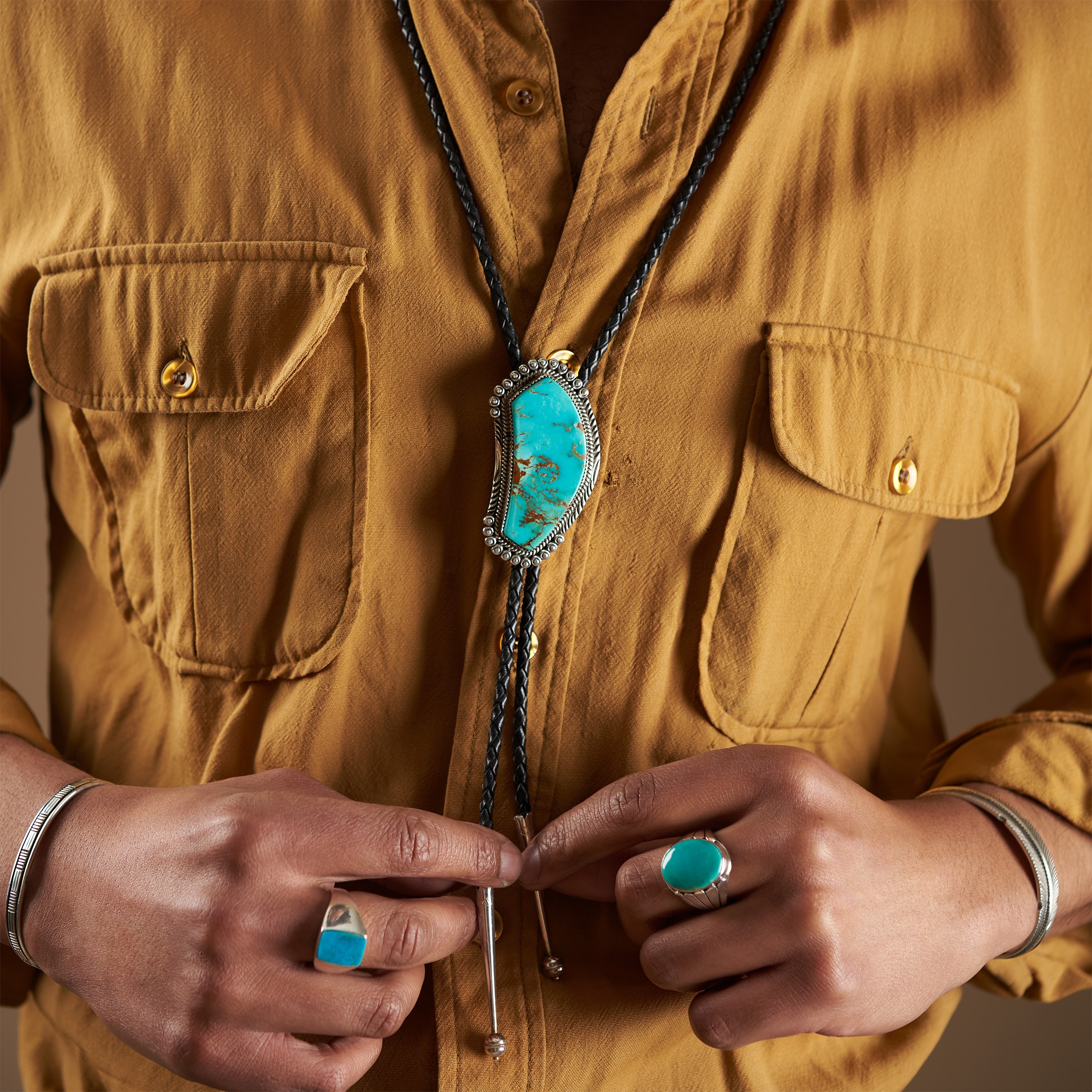 BT52 turquoise and silver bolo tie - Harpo Paris