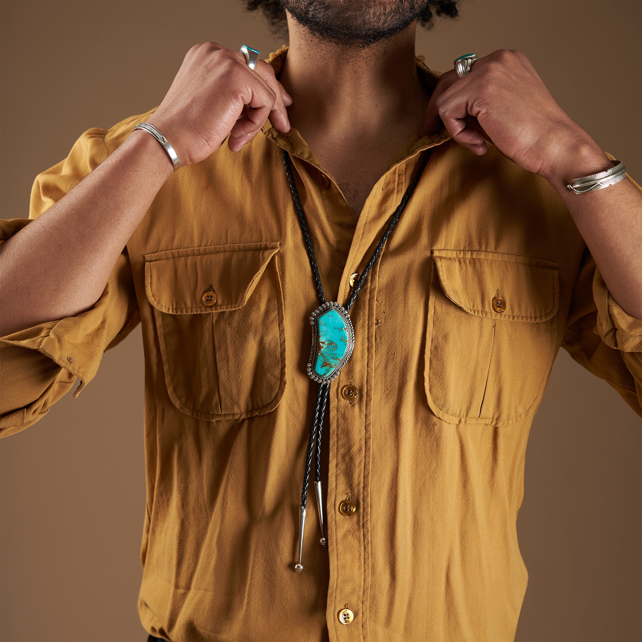 BT52 turquoise and silver bolo tie - Harpo Paris