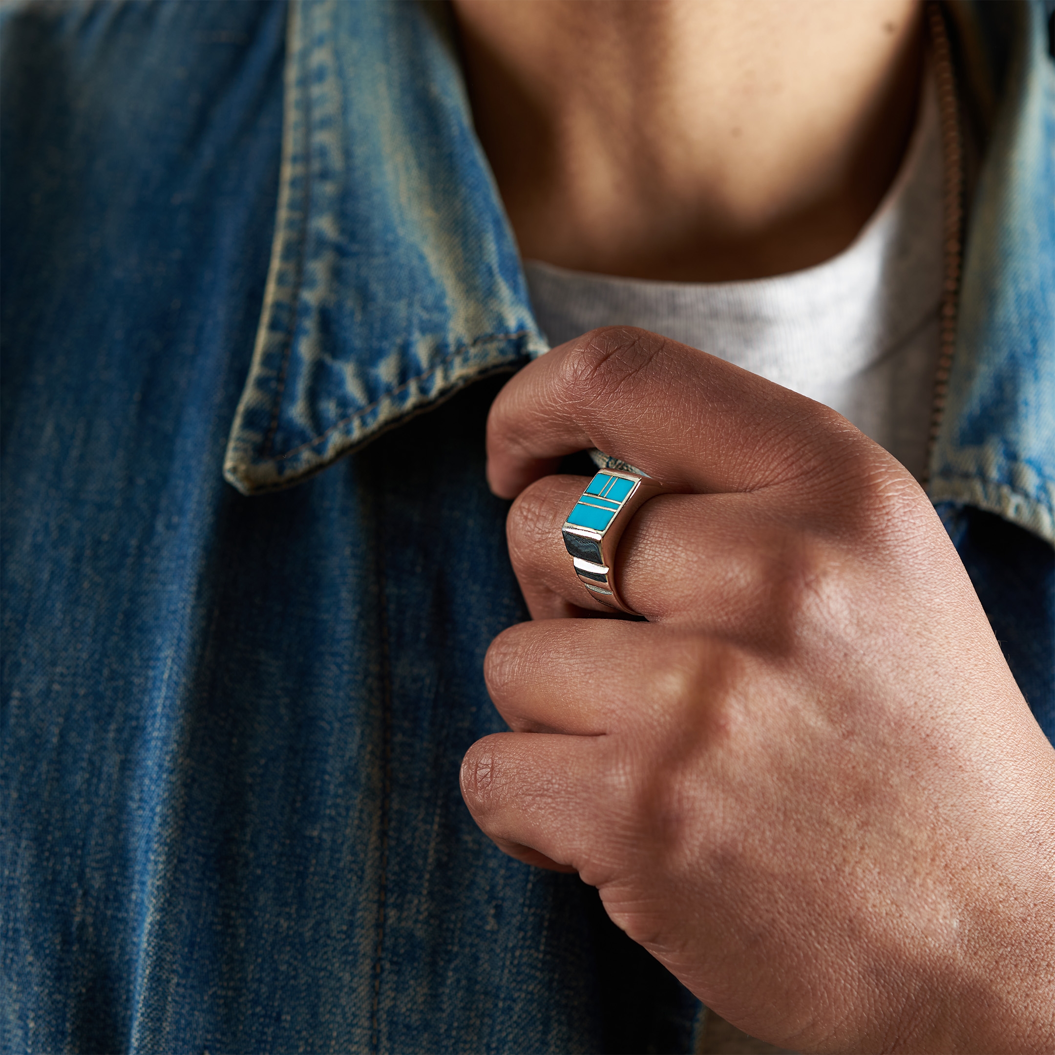 BA1412 turquoise inlay and silver ring - Harpo Paris
