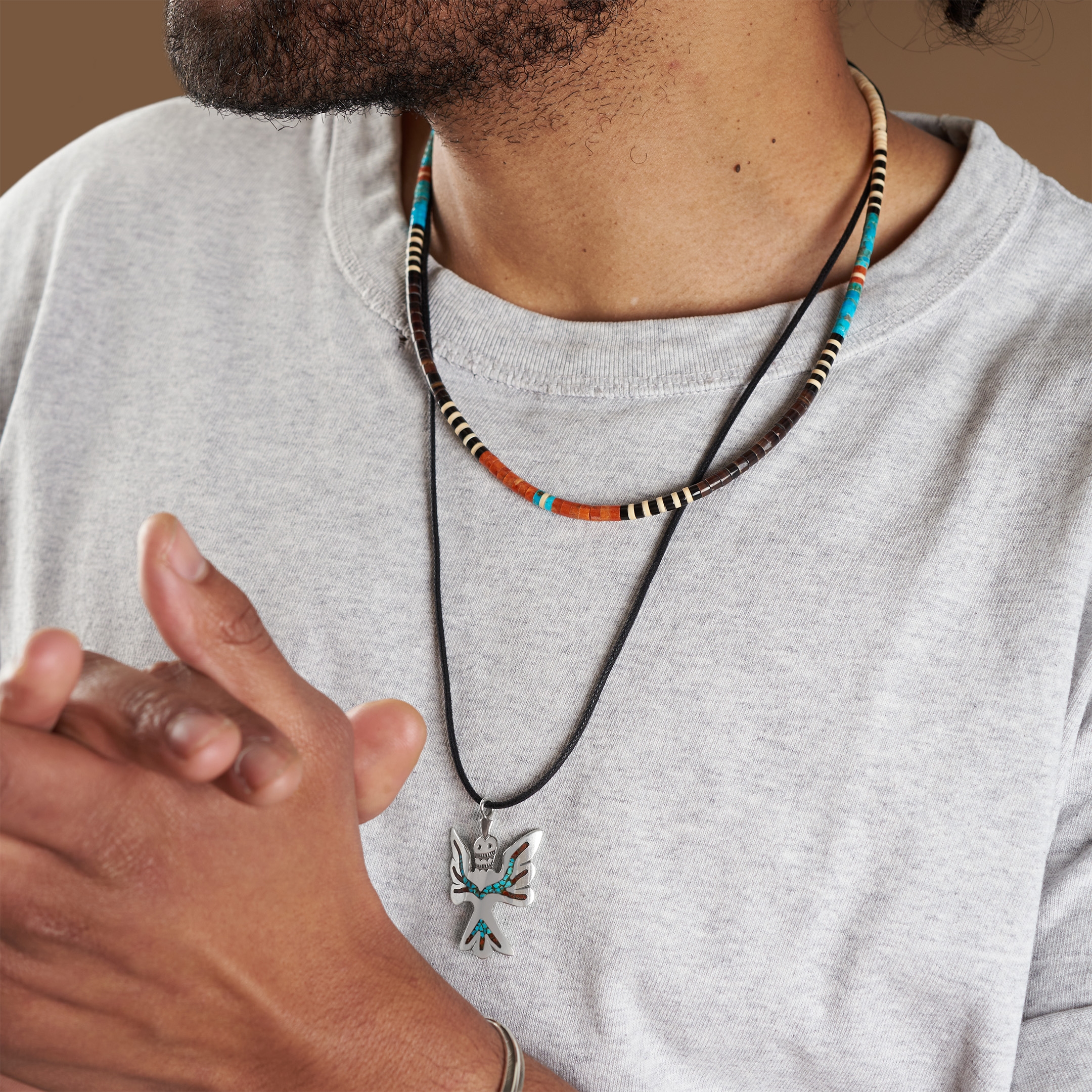 Collier en perles Heishi de turquoise et coquillage, COP16 - Harpo Paris