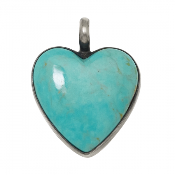 Turquoise and mat silver heart pendant PE529 - Harpo Paris
