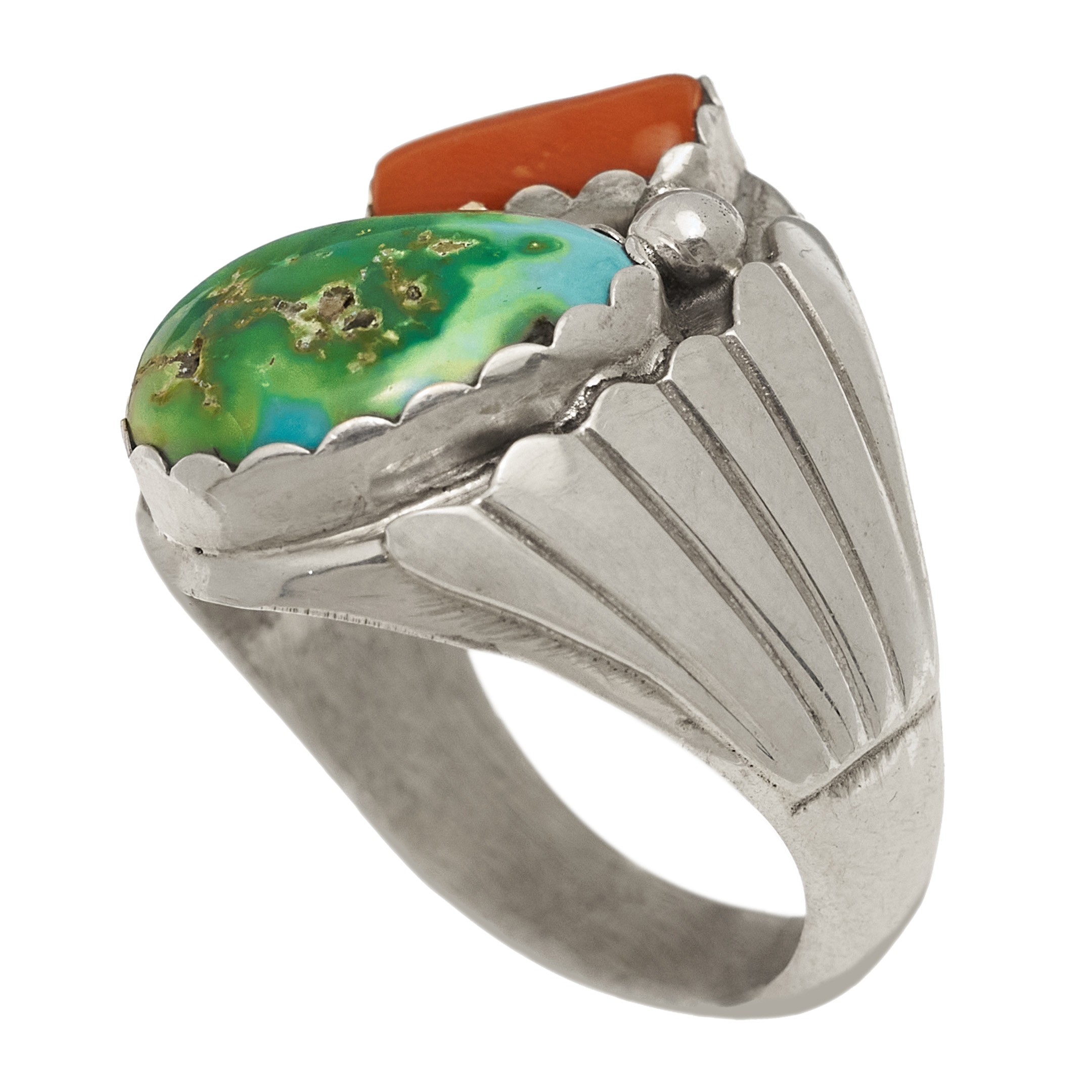 Bague Navajo en turquoise et corail - Harpo Paris