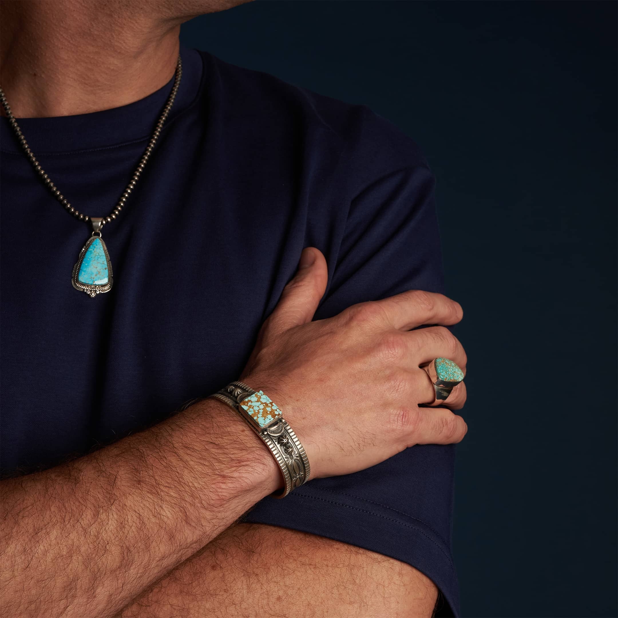 Turquoise and silver man ring - Harpo Paris