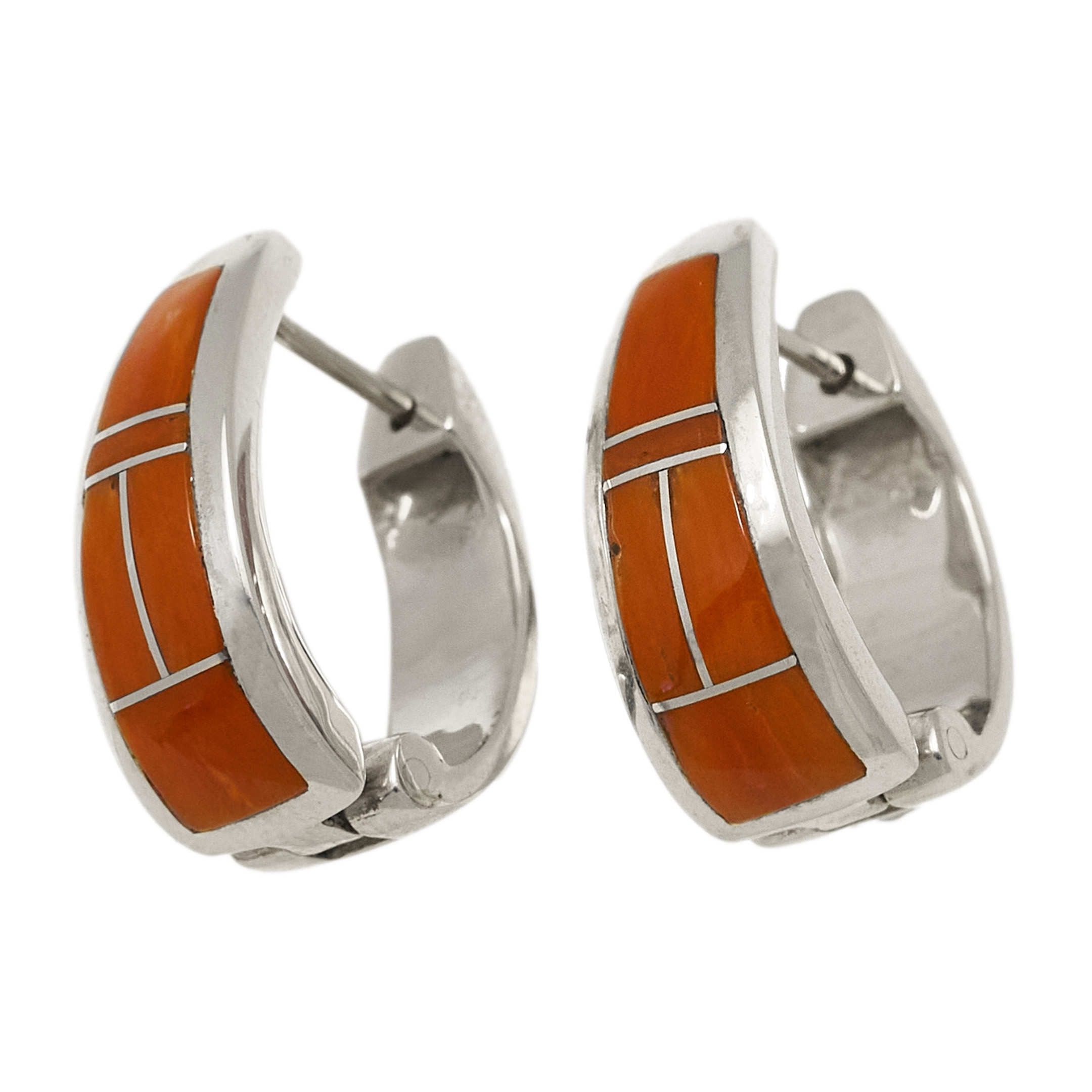 Coral inlay and sterling silver earrings - Harpo Paris