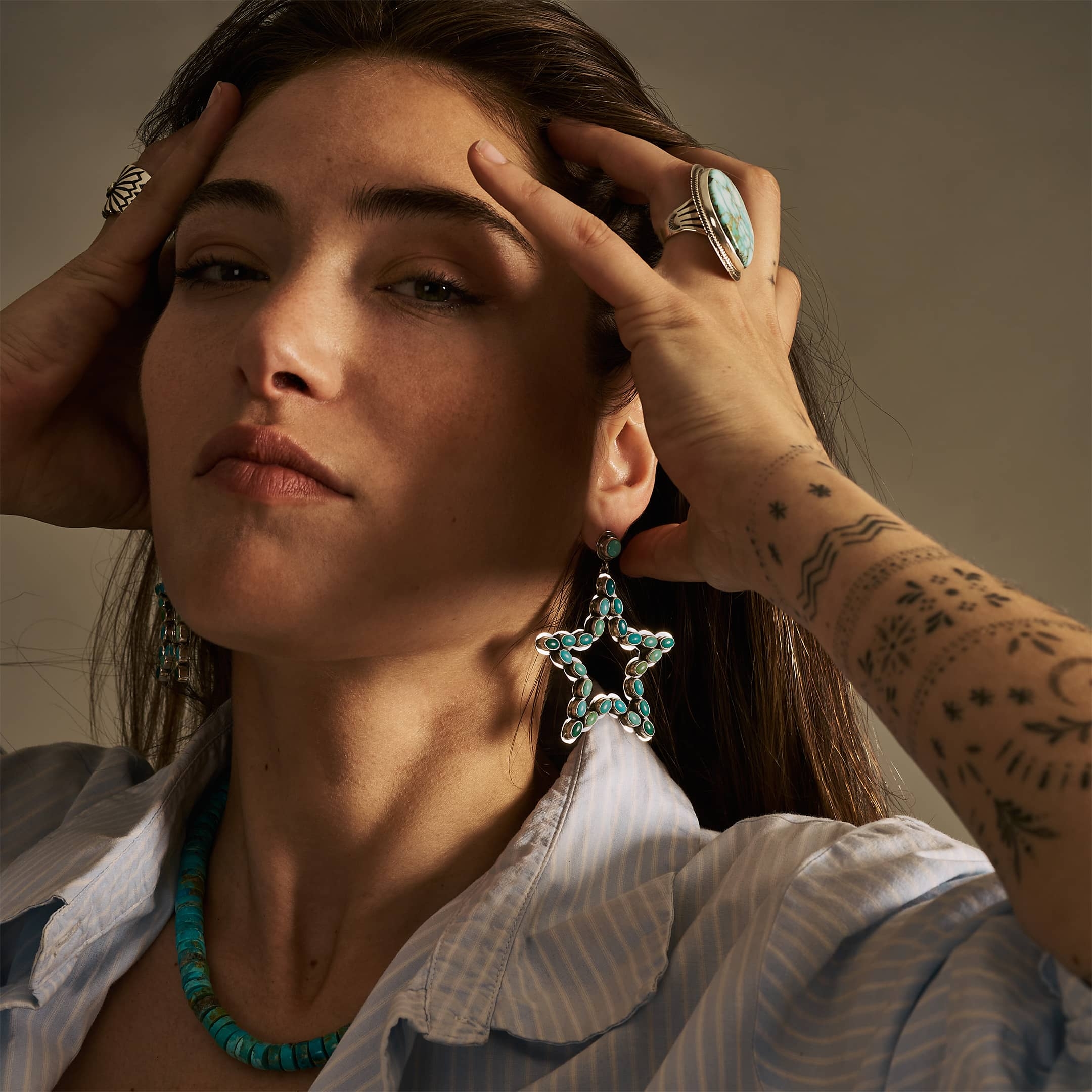 Star earrings in turquoises and silver BO375 - Harpo Paris