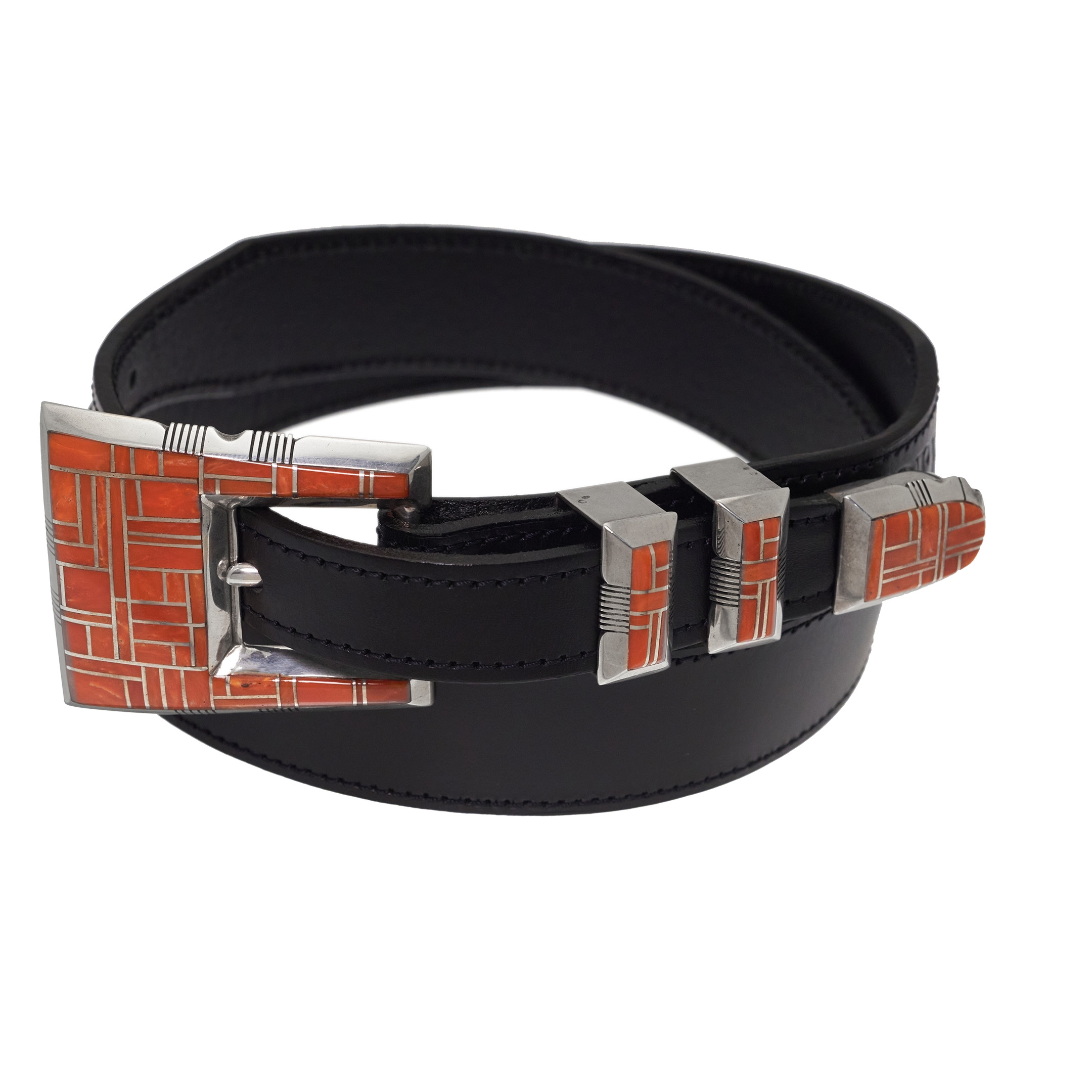 Coral inlay belt buckle BK89 - Harpo Paris