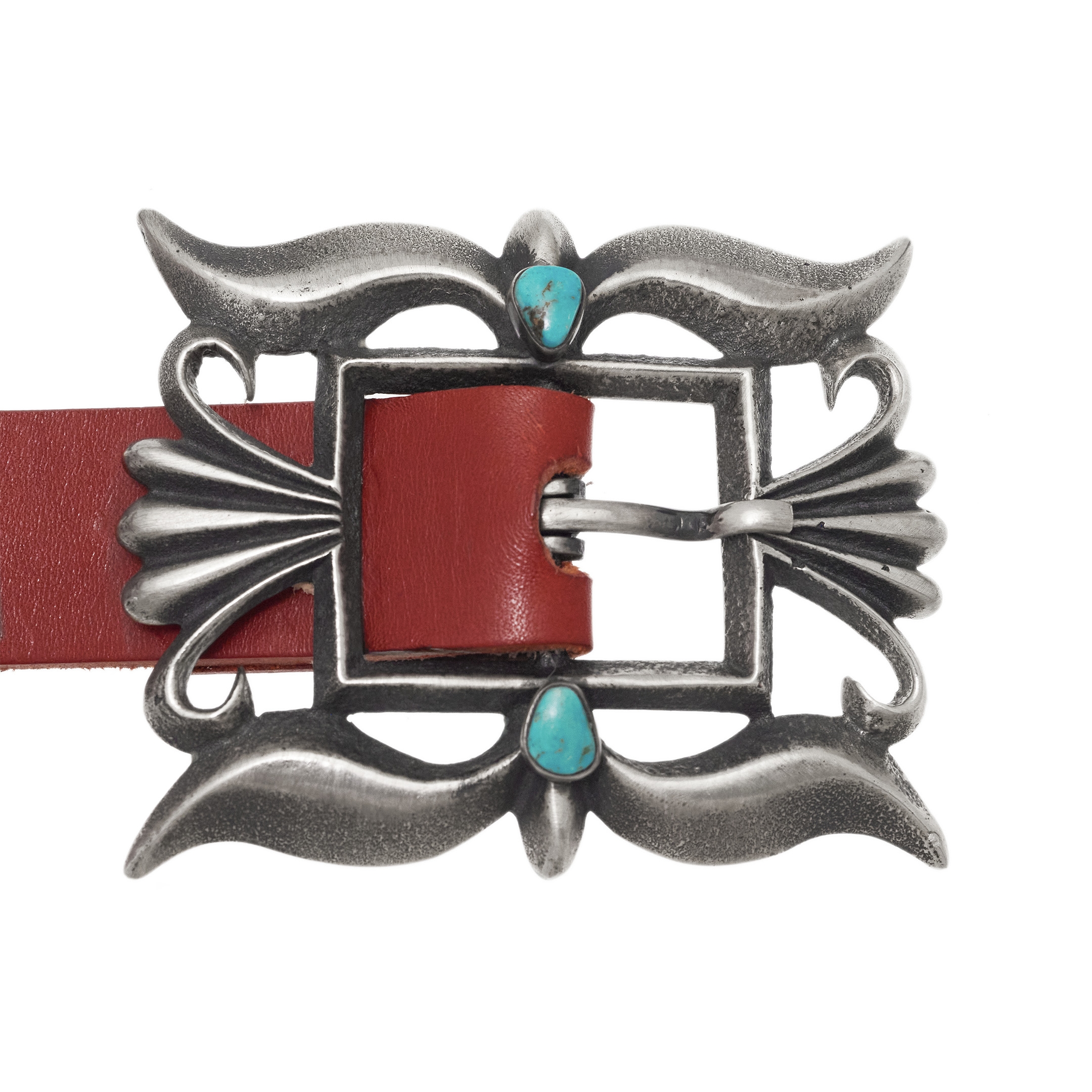 BK91 ceinture rouge, boucle turquoise et argent - Harpo Paris