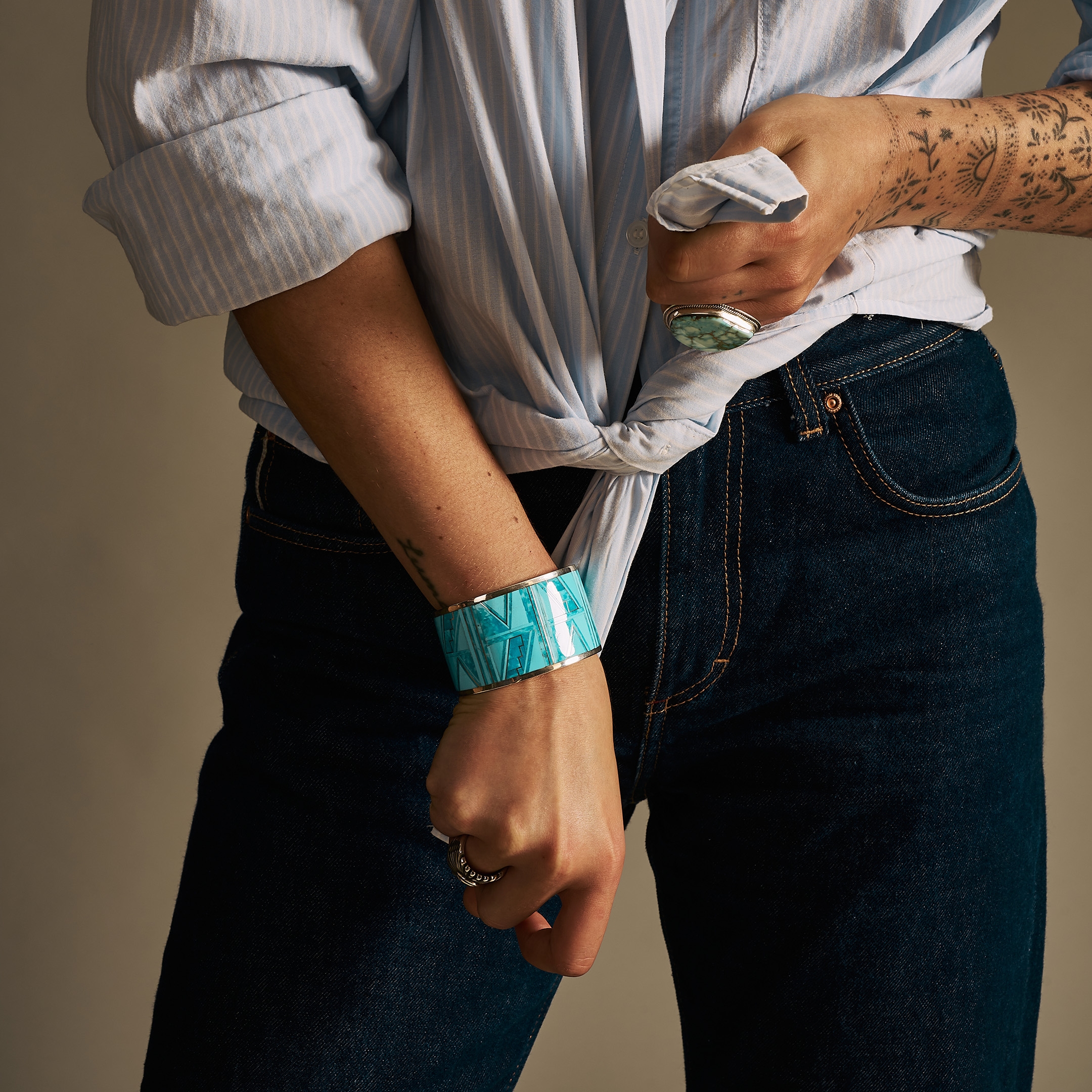 BR837 turquoises and silver cuff bracelet - Harpo Paris