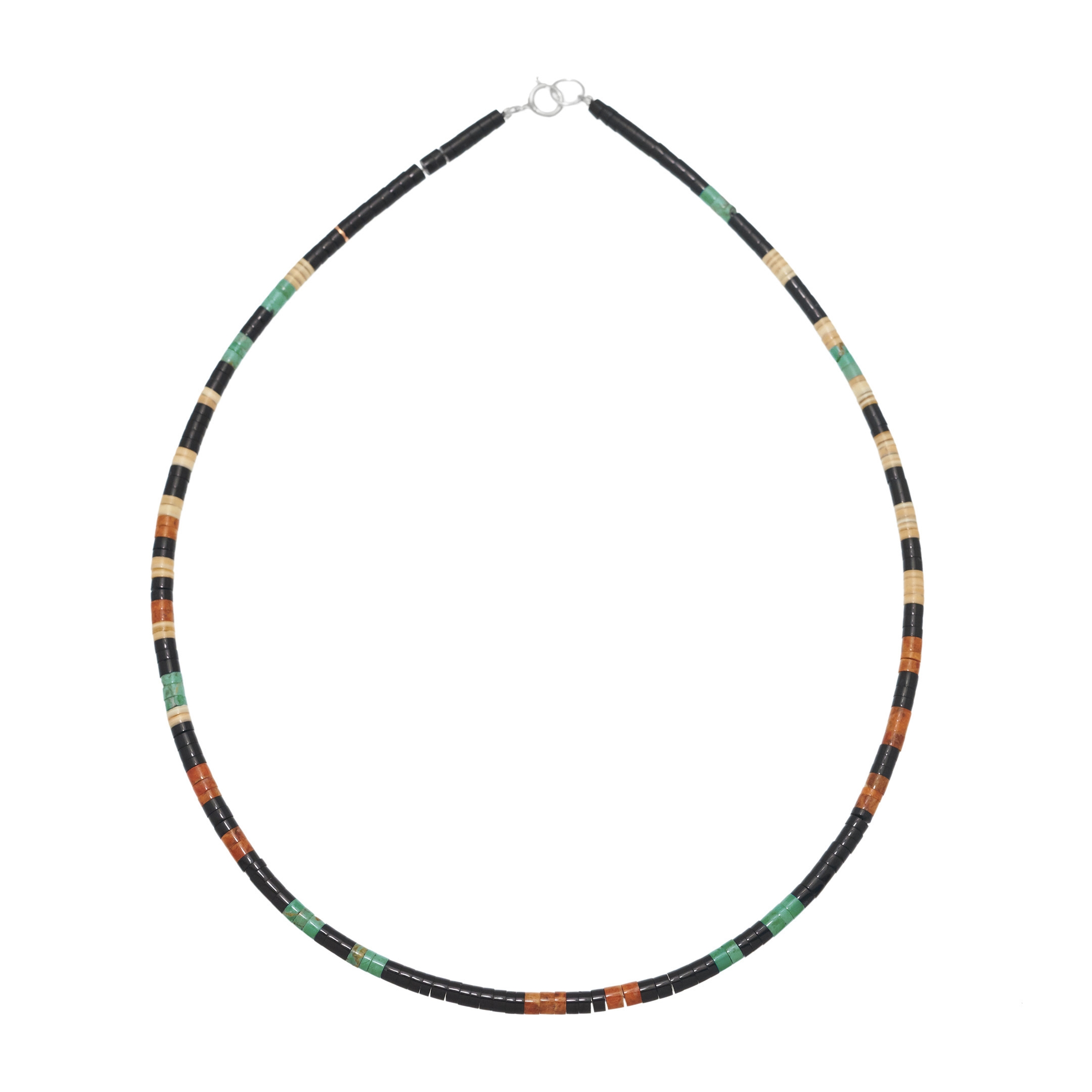 Pueblo necklace COP01 in black-jet, shell and turquoise Heishi beads - Harpo Paris