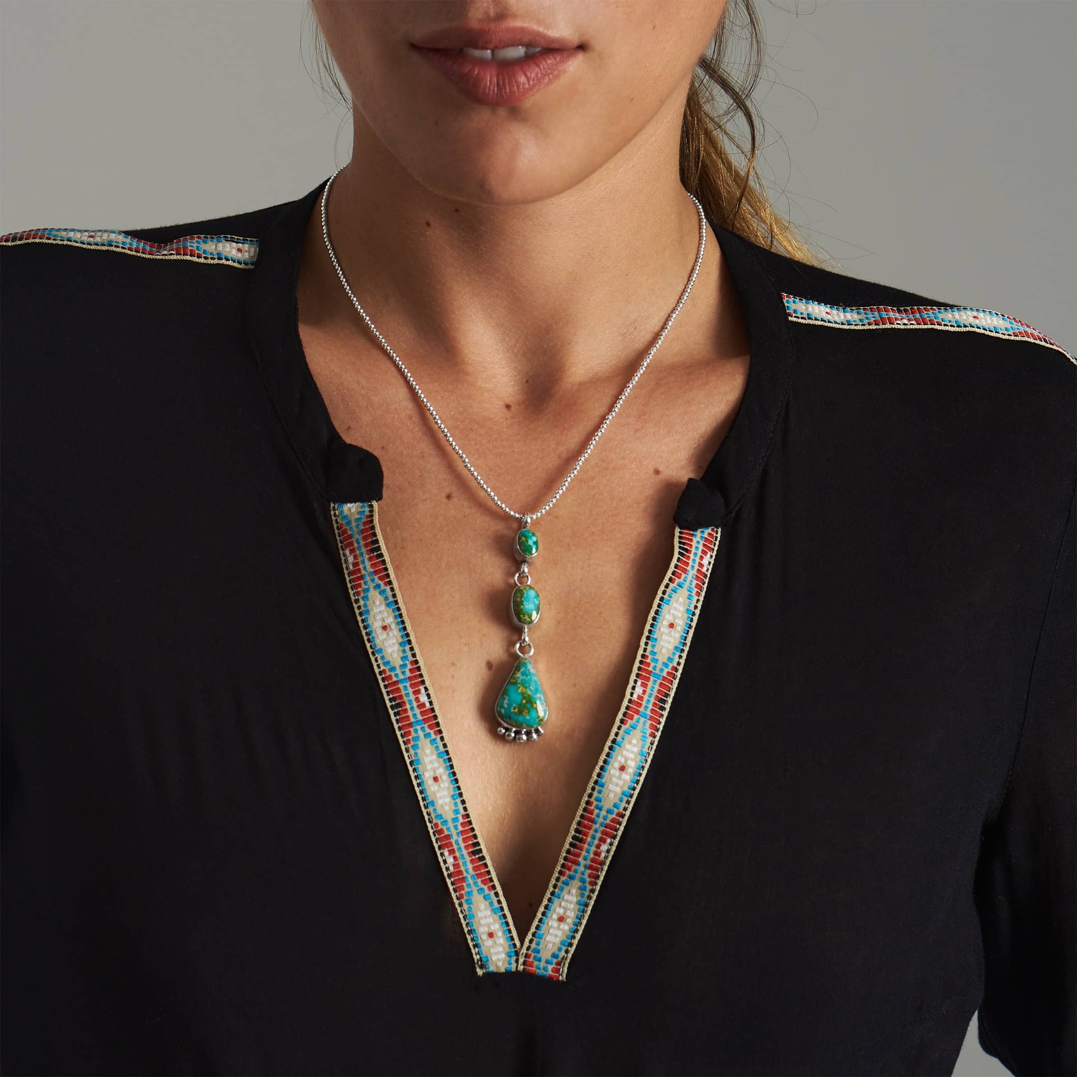 PE523 turquoises and silver pendant - Harpo Paris