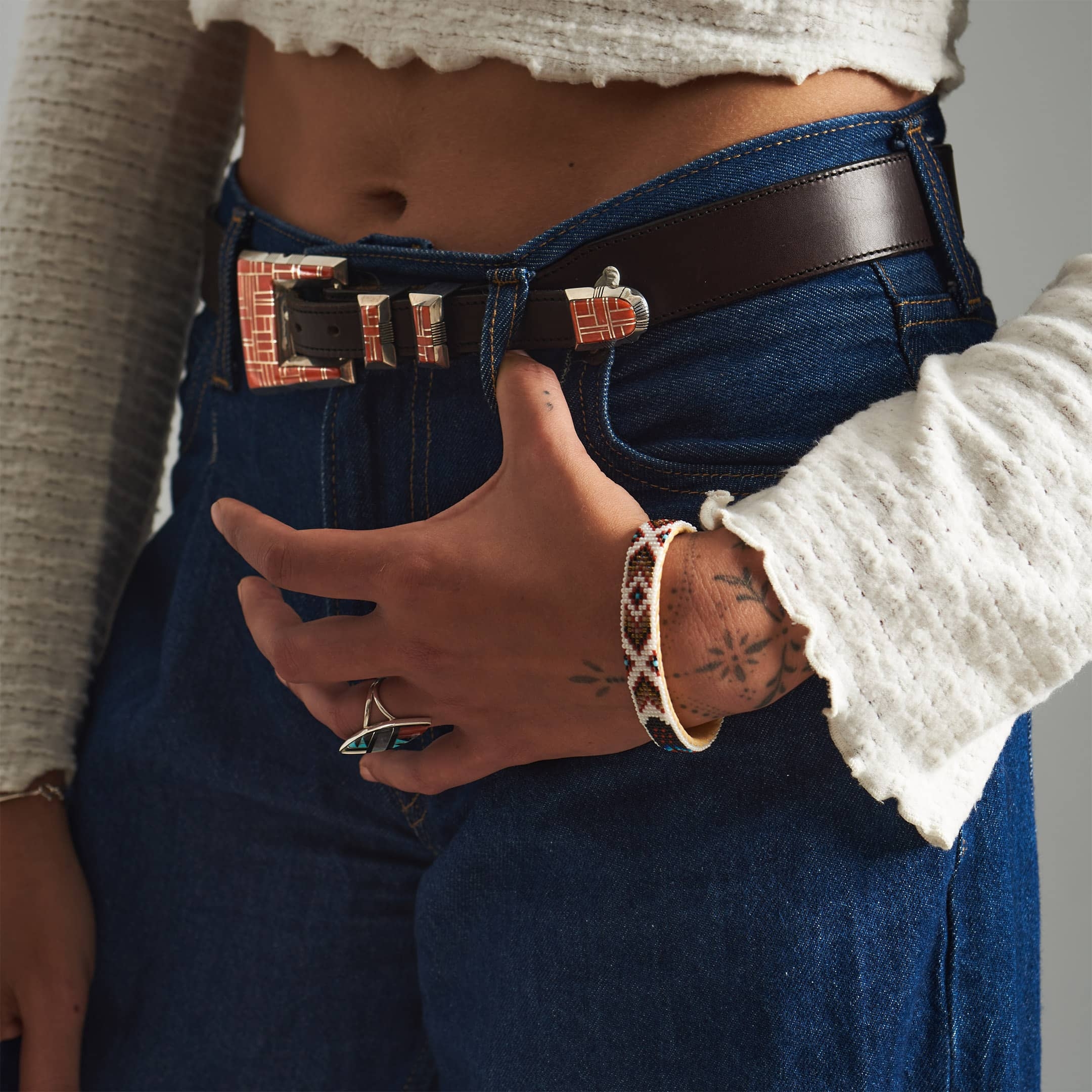 BK89 coral inlay belt buckle - Harpo Paris