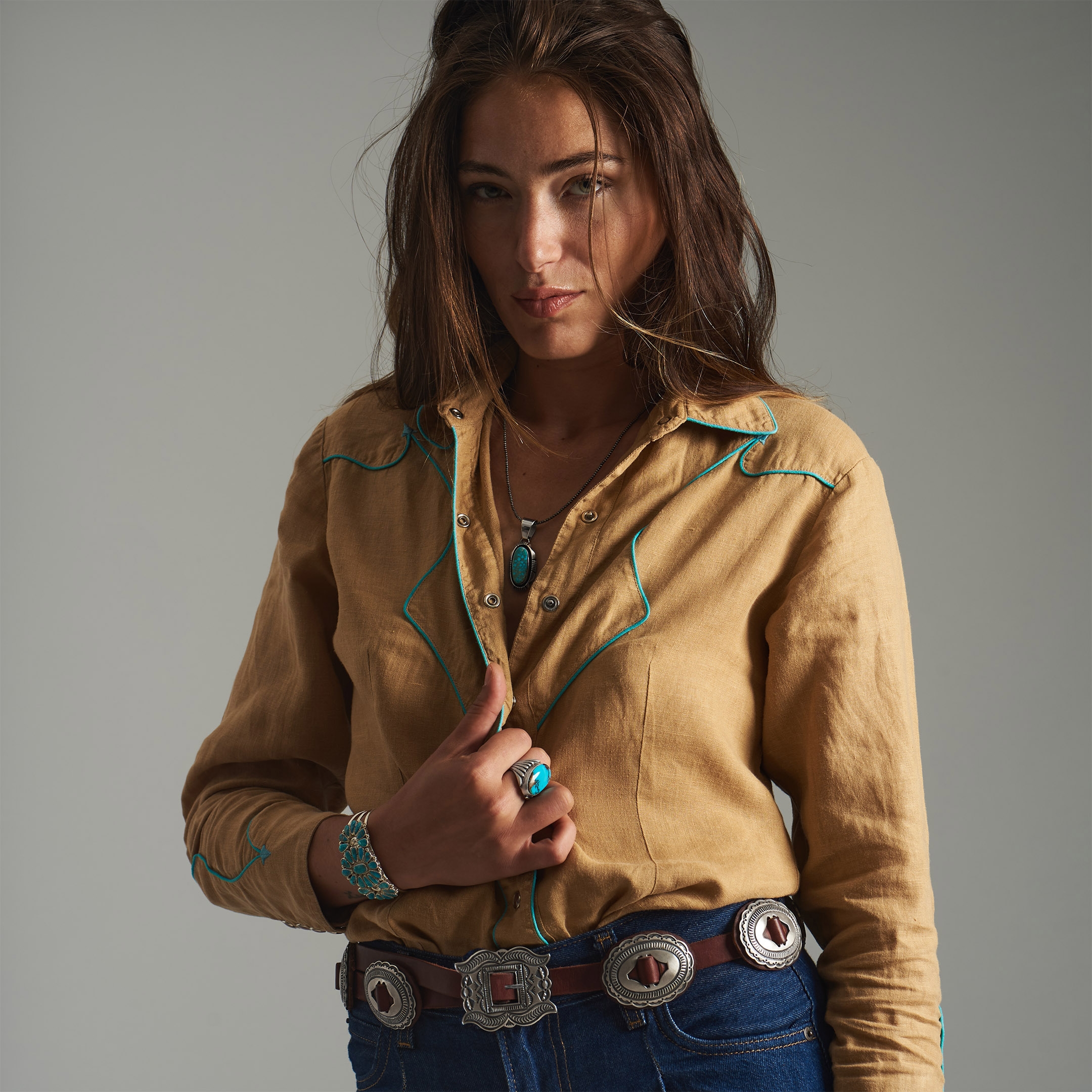 CC22 ceinture concho argent mat et cuir - Harpo Paris