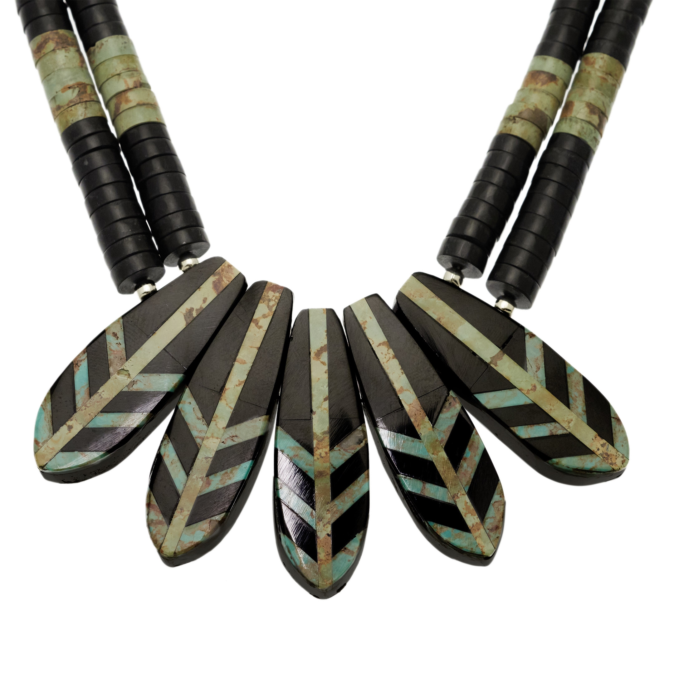 Collier Pueblo jais et turquoise CO240 - Harpo Paris