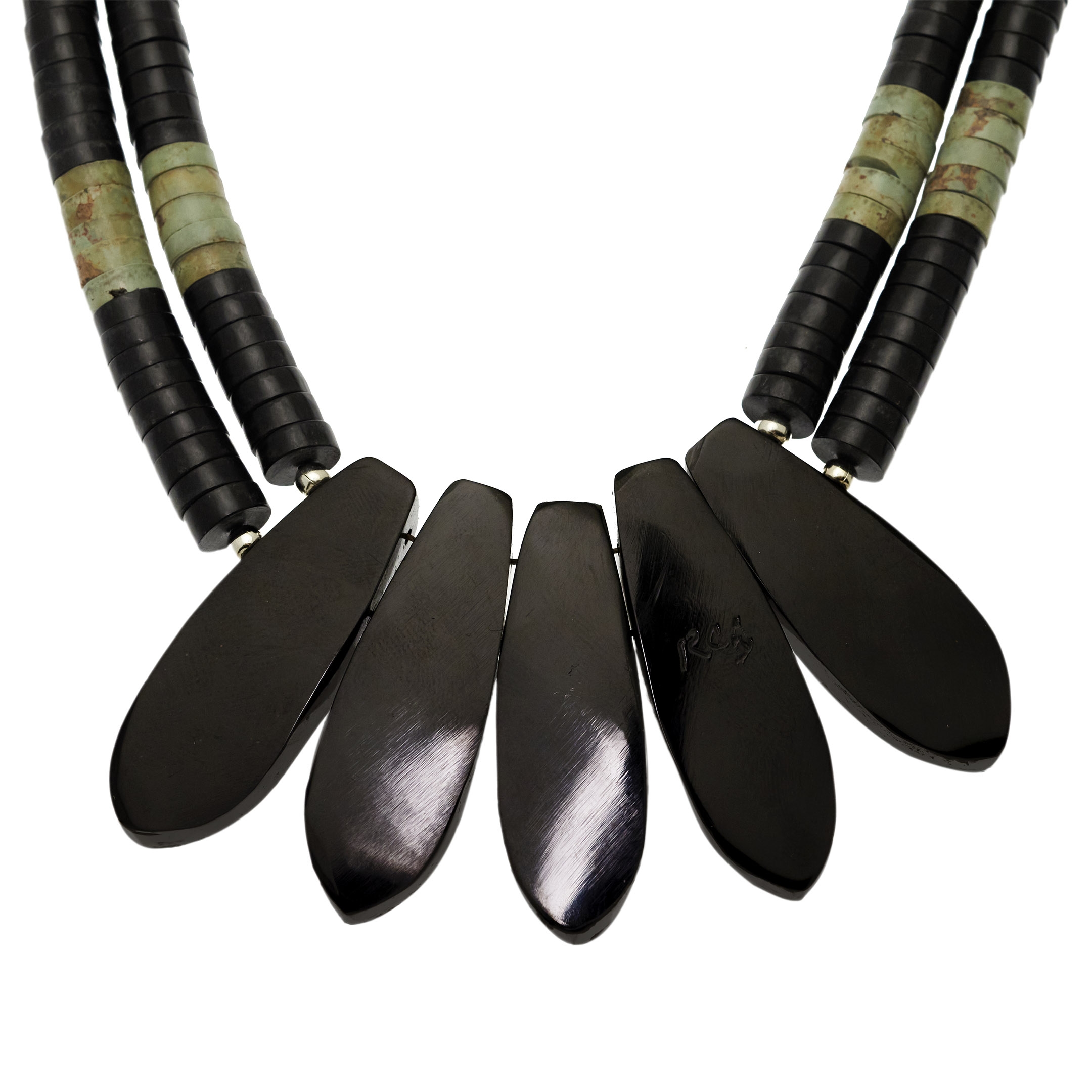 Collier Pueblo jais et turquoise CO240 - Harpo Paris