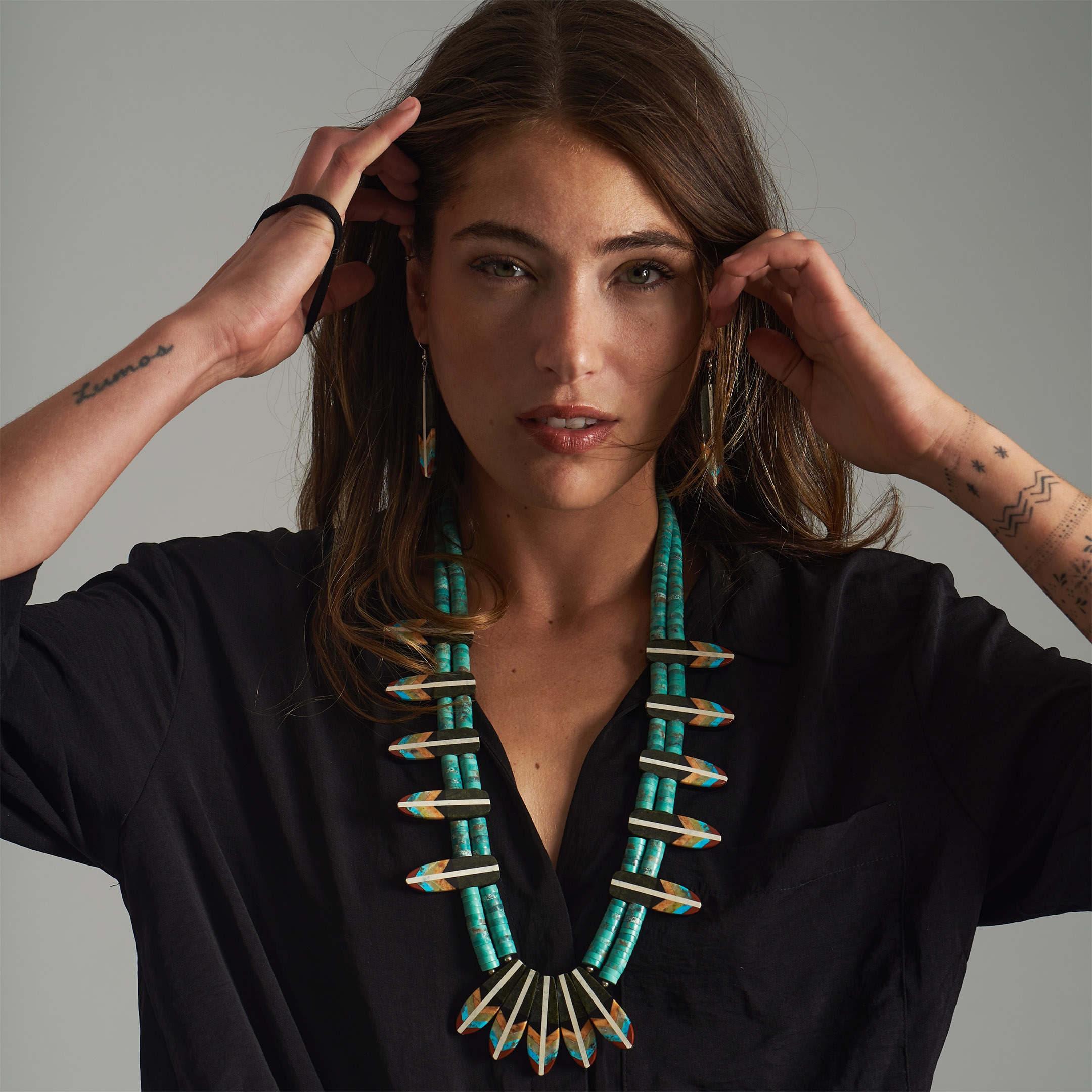 CO241 Harpo hummingbird feather parure necklace