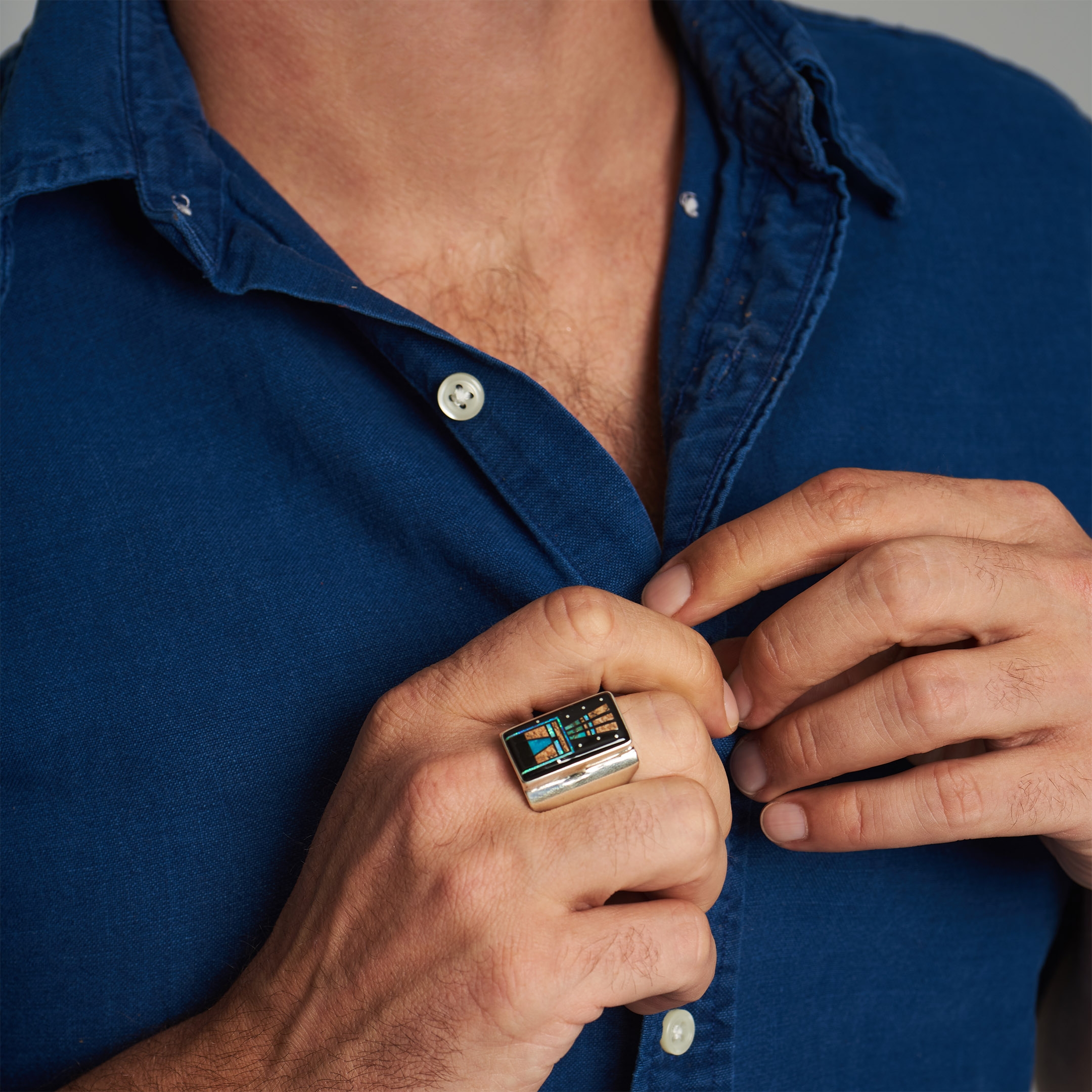 BA1503 bague en micro-marqueterie et argent - Harpo Paris